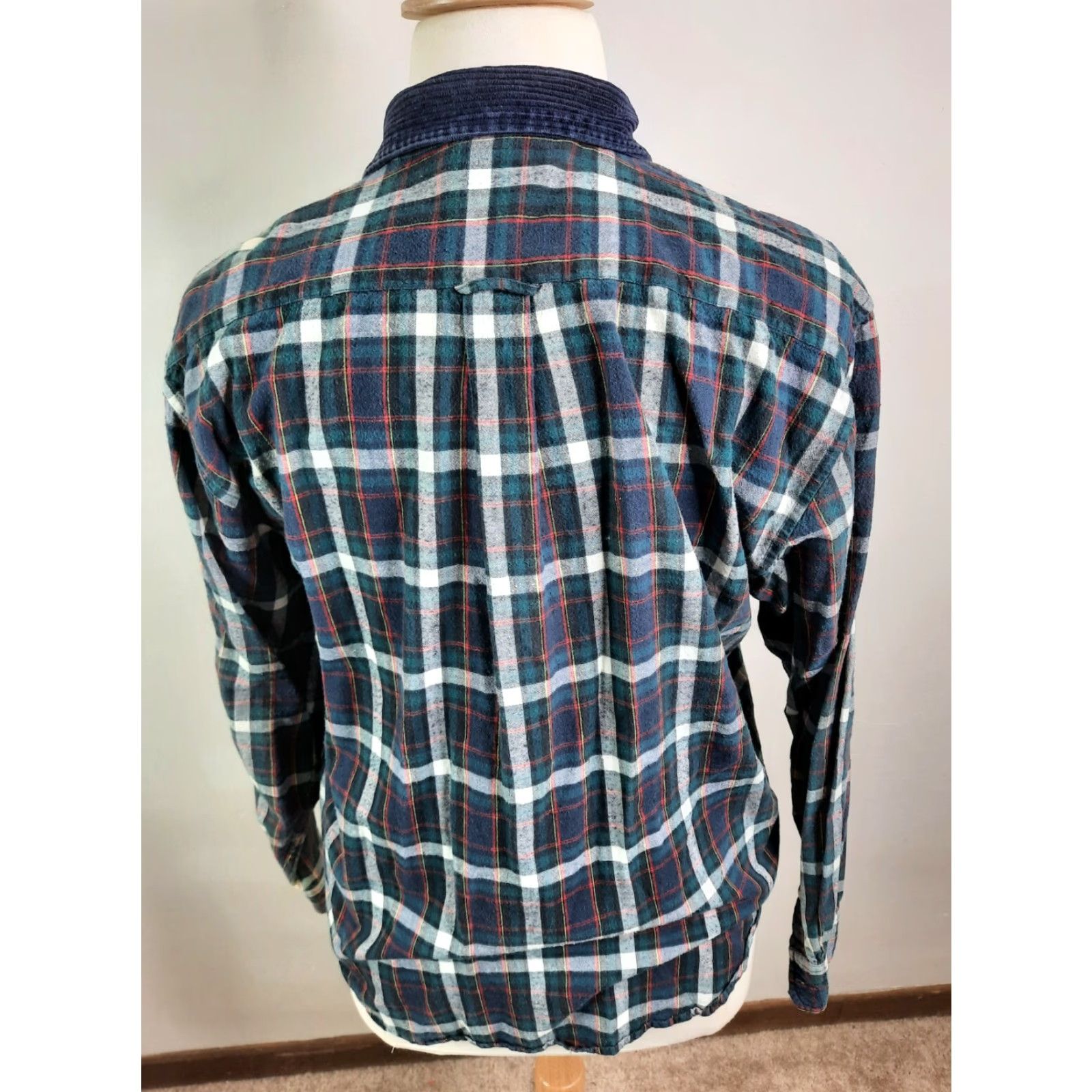 Vintage VINTAGE 90s Plaid Shirt Women's Blue Corduroy Collar Long Sleeve Grunge Large Size L / US 10 / IT 46 - 6 Thumbnail