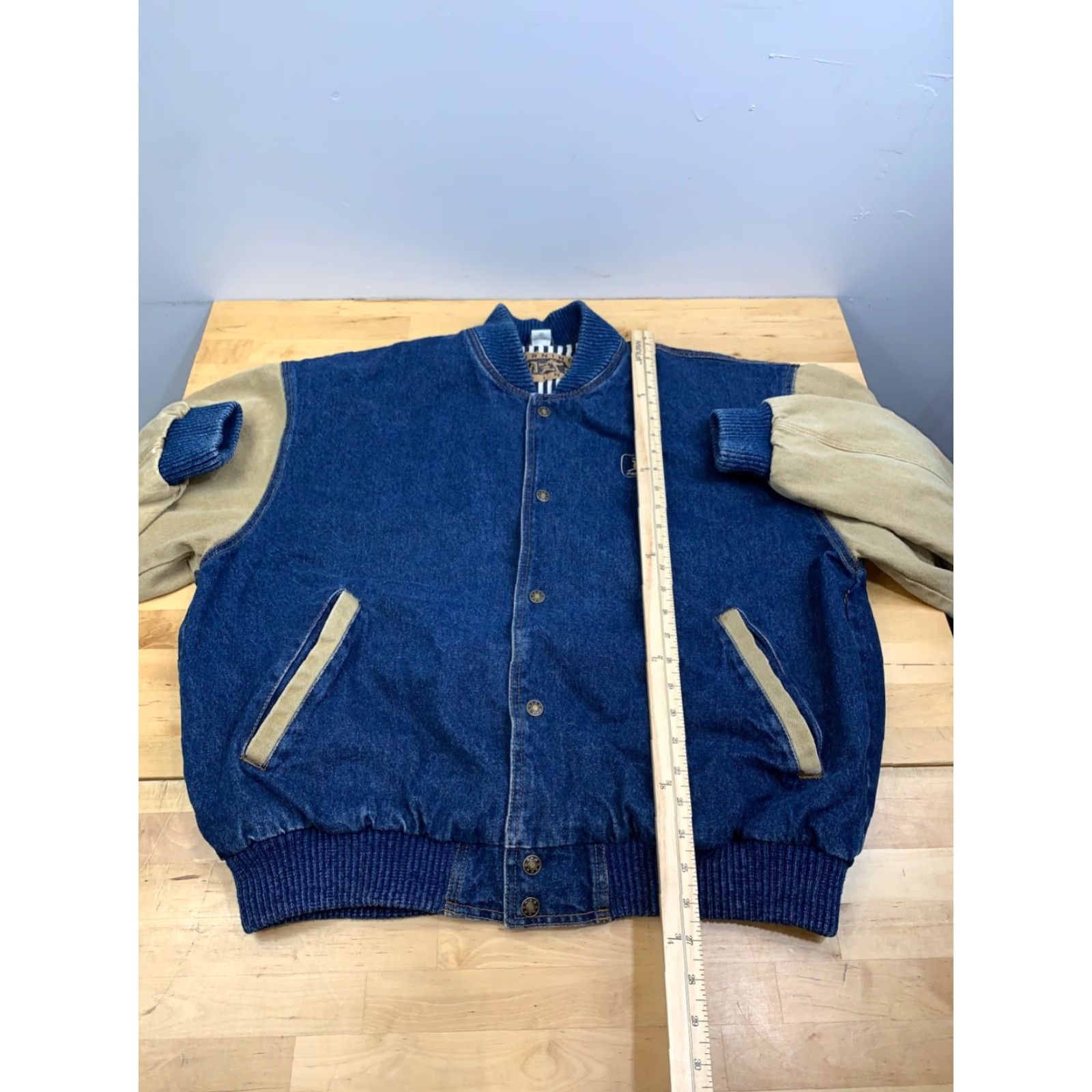 Denime VINTAGE Turning Point Denim Bomber Jacket Mens XL Blue Logo Embroidered Lined Shirt? Size US XL / EU 56 / 4 - 7 Thumbnail