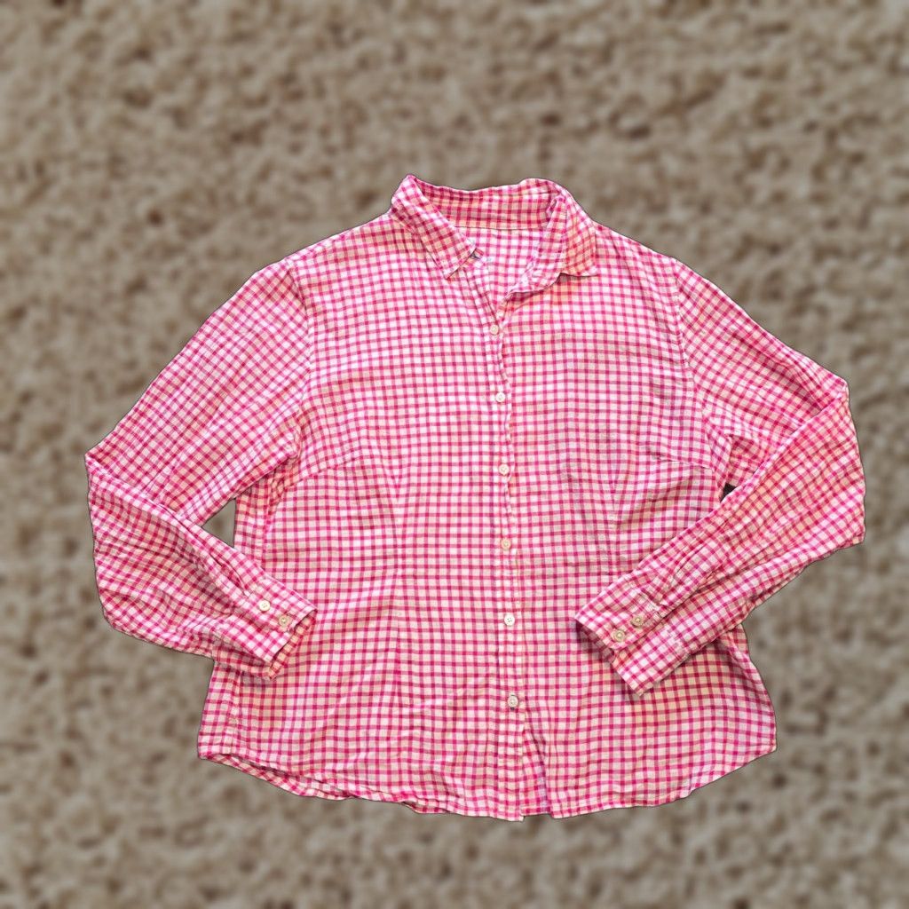 J.McLaughlin J McLaughlin Top Womens Size 12 Pink Plaid Gingham Long Sleeve Preppy Casual Shirt Size XL / US 12-14 / IT 48-50 - 1 Thumbnail