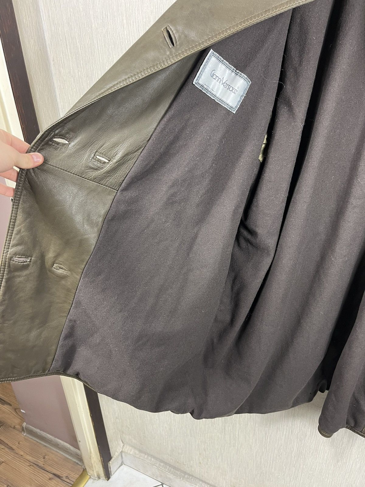 Versace × Vintage Vintage Gianni Versace leather double-breasted coat jacket Size US XL / EU 56 / 4 - 23 Thumbnail