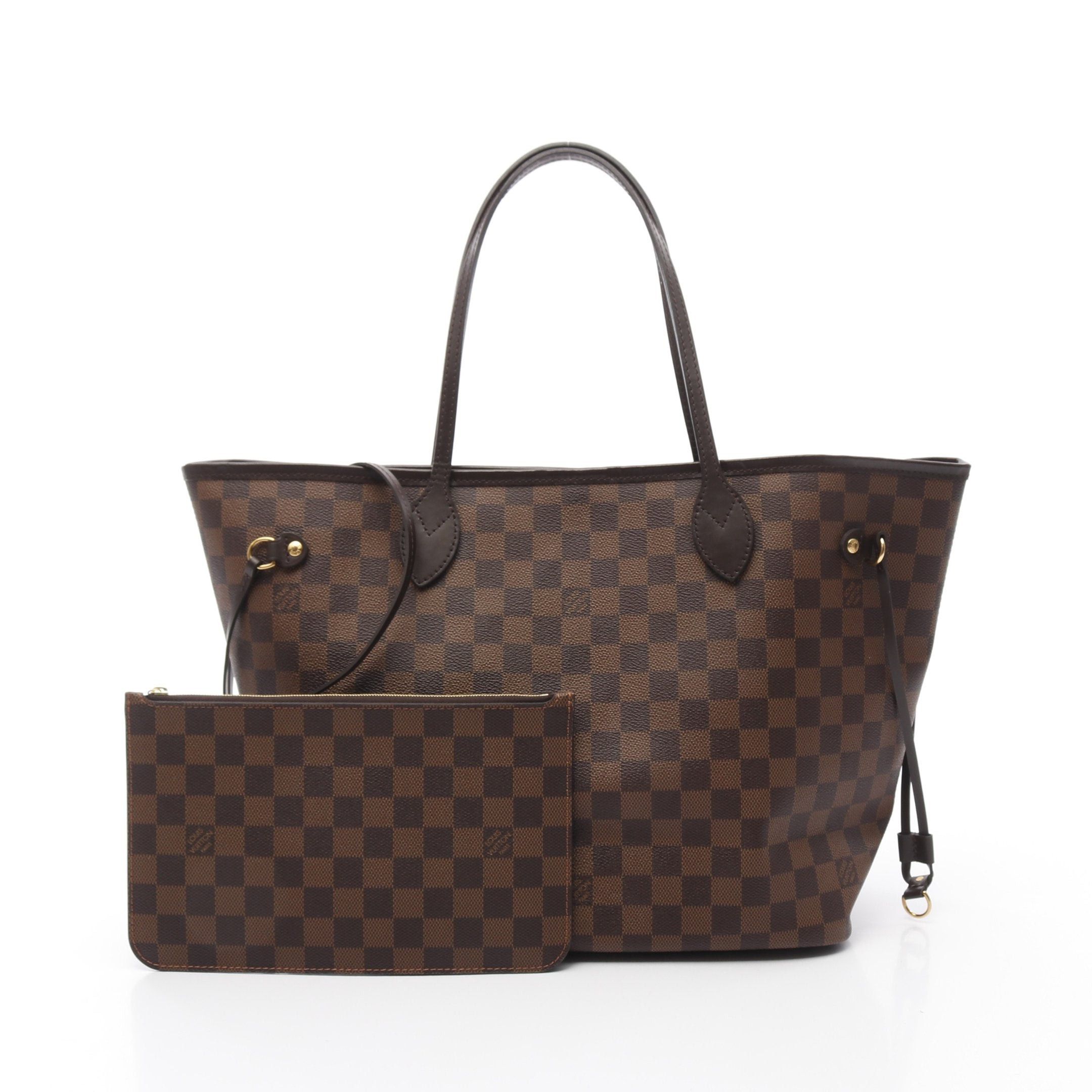 Louis Vuitton Neverfull Mm Damier Ebene Cerise Shoulder Bag Tote Leather Brown, Women's