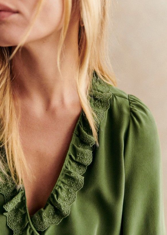 Sezane Sezane Rosine Green Silk Blouse Shirt Size EU 36 Size XS / US 0-2 / IT 36-38 - 6 Thumbnail