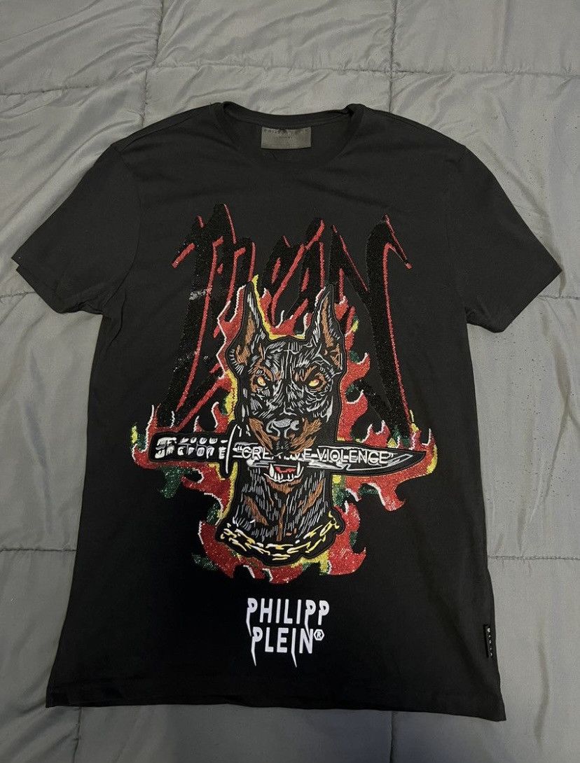 Philipp Plein Philipp Plein Designer T-Shirt – Doberman & Flames – Unique Size US L / EU 52-54 / 3 - 1 Thumbnail