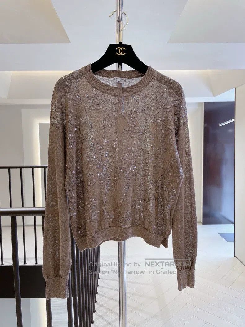 Brunello Cucinelli Brunello Cucinelli Glitter Linen Knit Sweater Size XS / US 0-2 / IT 36-38 - 1 Thumbnail