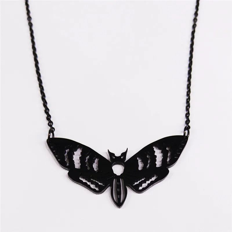 Jewelry Gothic Black Moth Pendant Charms Necklace Emblem Size ONE SIZE - 1 Thumbnail
