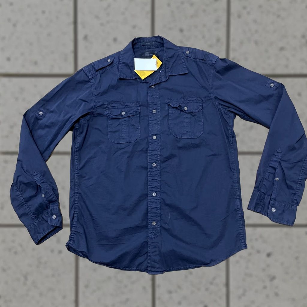 H&M H&M L.o.g.g. Button Up shirt New Men L Fitted Military Navy Blue Long Sleeve Shirt Men's Button-Up Navy Blue 30 Size US M / EU 48-50 / 2 - 1 Thumbnail