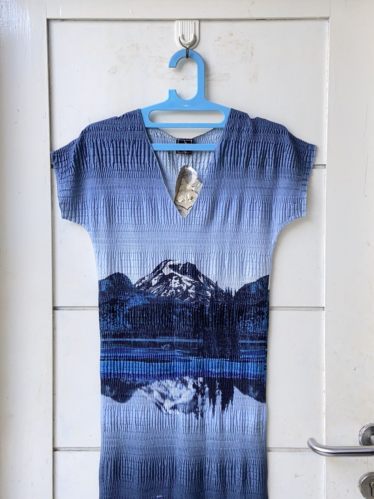 Designer FREE Made In France Patterned Pleats Blue Dress Size S / US 4 / IT 40 - 10 Thumbnail