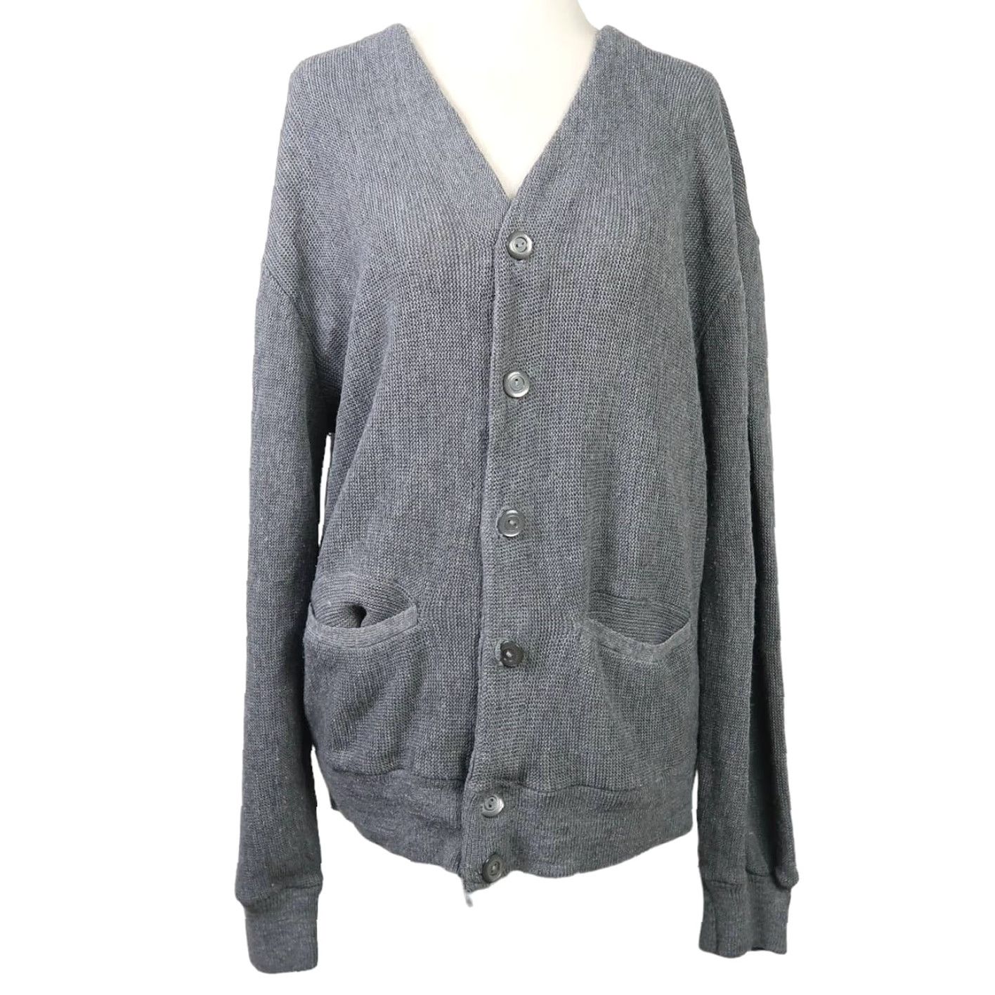 Vintage VINTAGE 70s Charcoal Grey Acrylic Knit Cardigan Sweater L Women Long Sleeve Relaxed Fit Button Front Pockets 80s Size L / US 10 / IT 46 - 2 Thumbnail