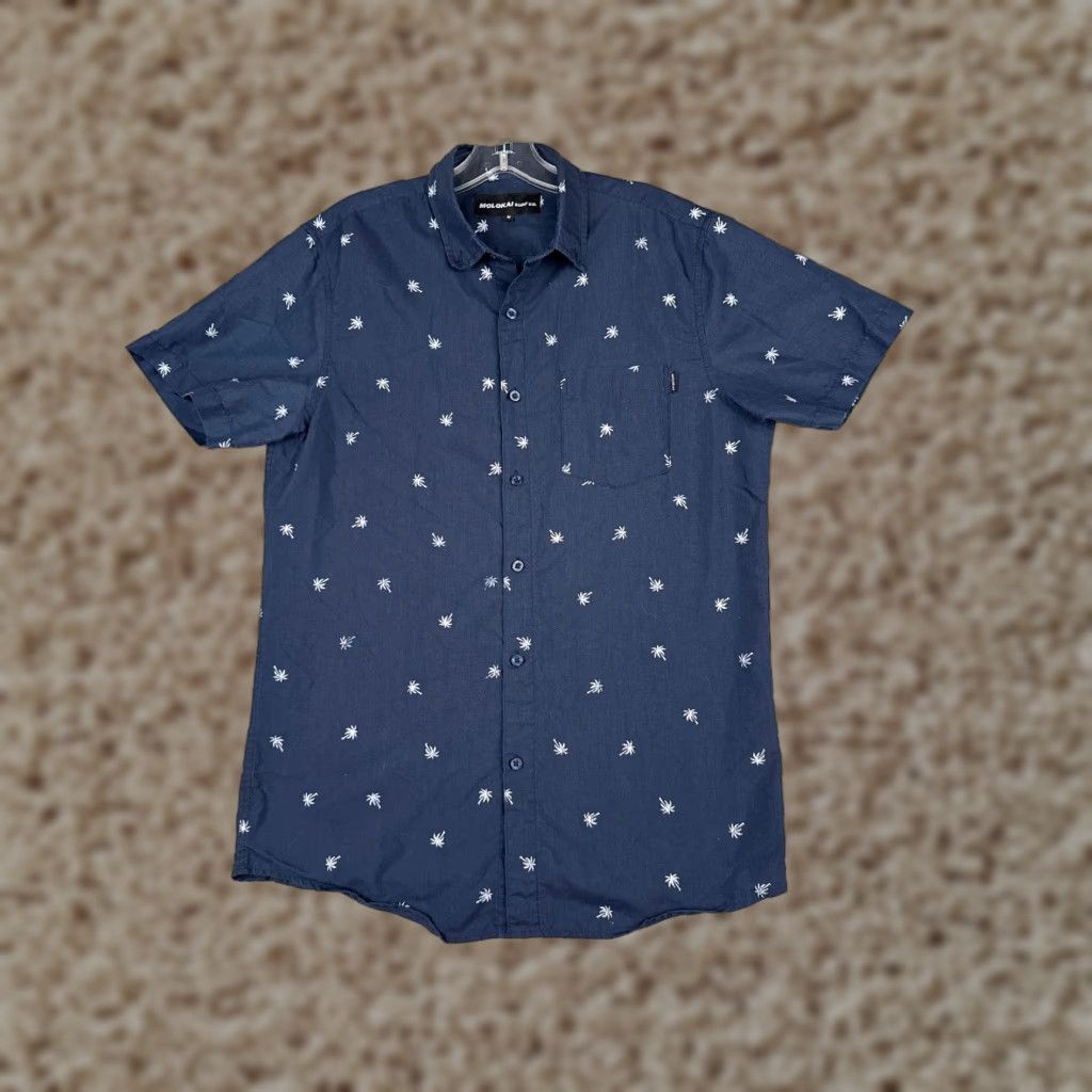 CO Molokai Surf Co Hawaiian Shirt Adult Medium Blue Palm Tree All Over Print Cotton Blend Button-Up Short Sleeve Mens Size US M / EU 48-50 / 2 - 1 Thumbnail