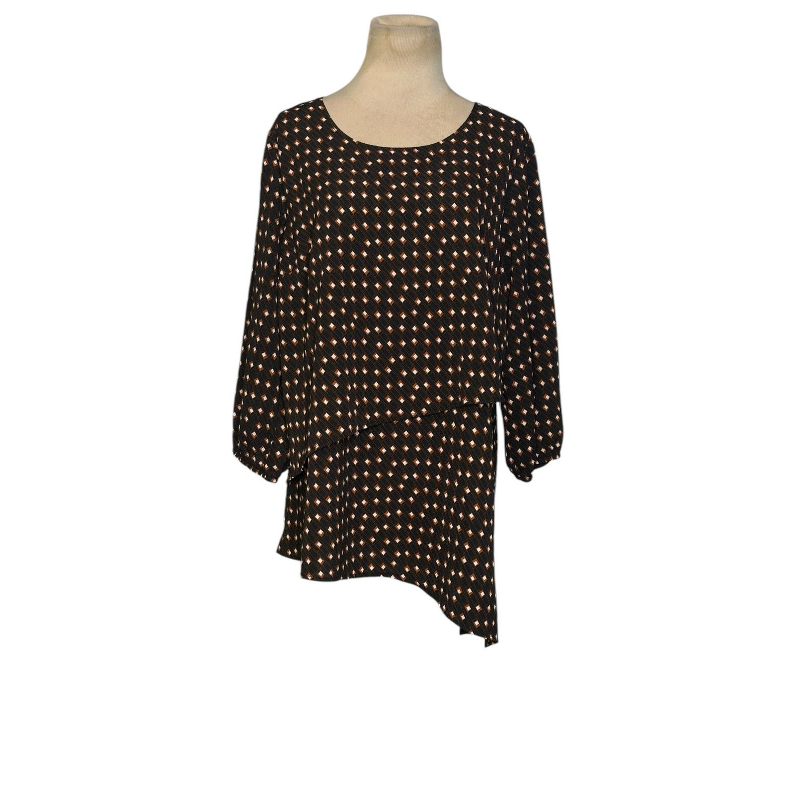 Apt. 9 APT. 9 Black brown layered asymmetric tunic blouse size L Size L / US 10 / IT 46 - 12 Thumbnail