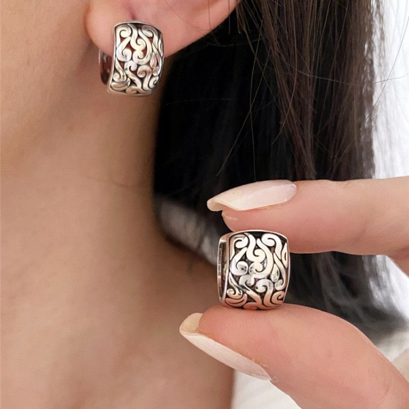 Sterling Silver 925 Sterling Silver Trendy Simple Retro Earrings Size ONE SIZE - 3 Thumbnail