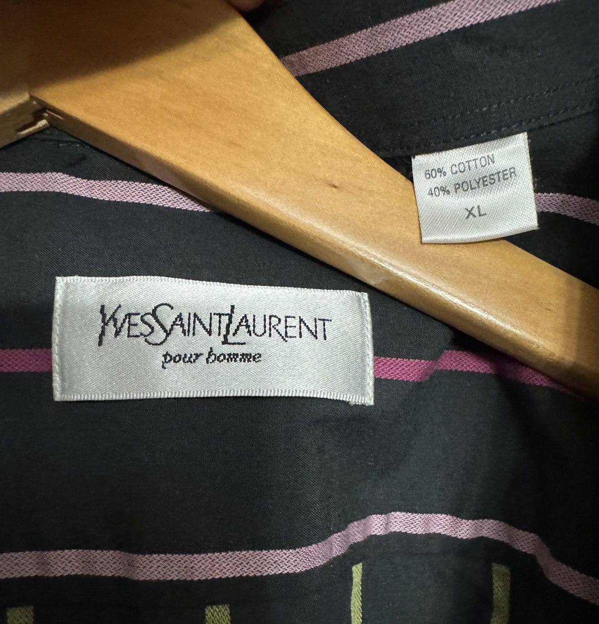Vintage × Yves Saint Laurent Yves Saint Laurent pink striped short sleeve shirt Size US XL / EU 56 / 4 - 5 Thumbnail
