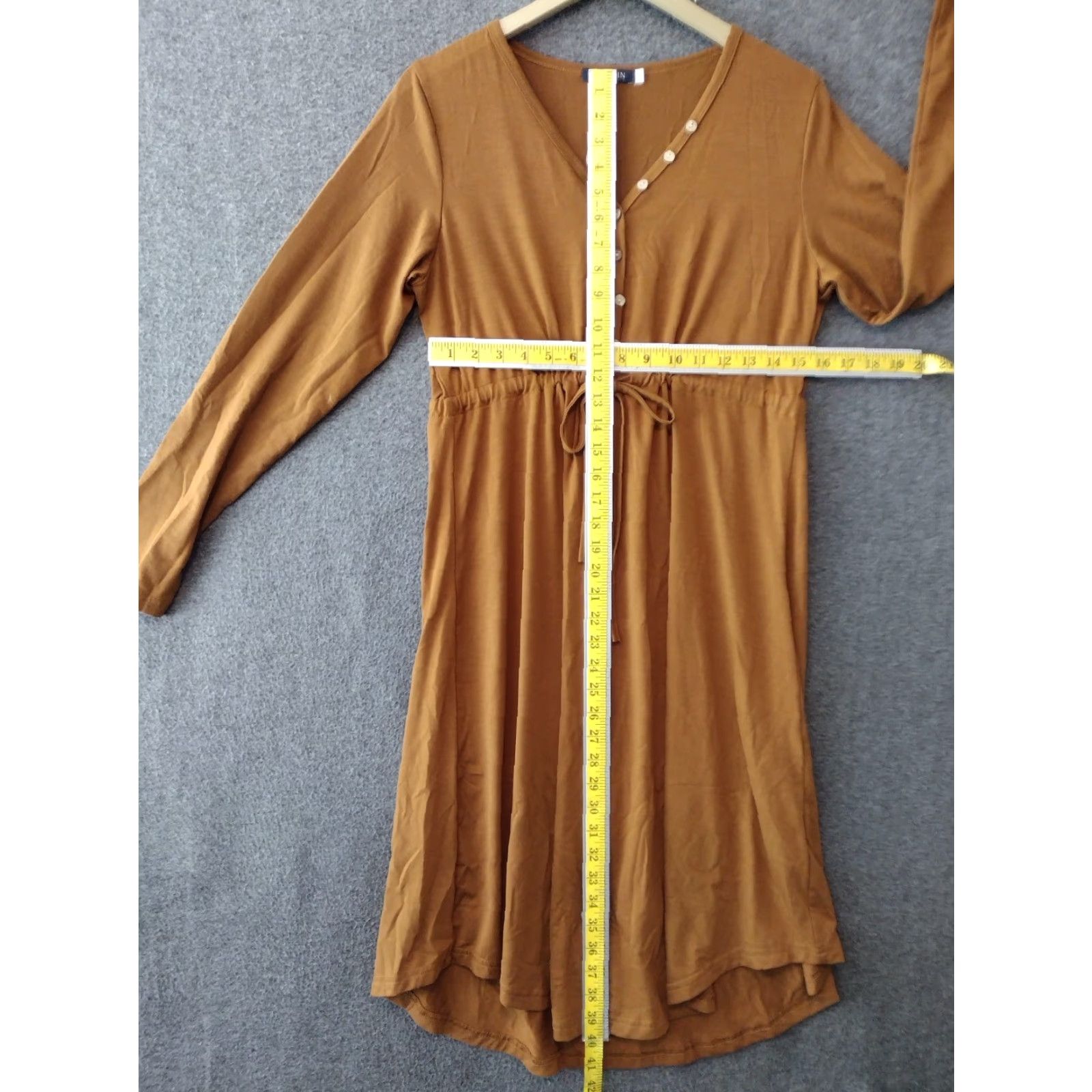 Vintage Kojooin V-Neck Midi Dress L Women's Orange High Waist Long Sleeve Button Dress Size L / US 10 / IT 46 - 4 Thumbnail