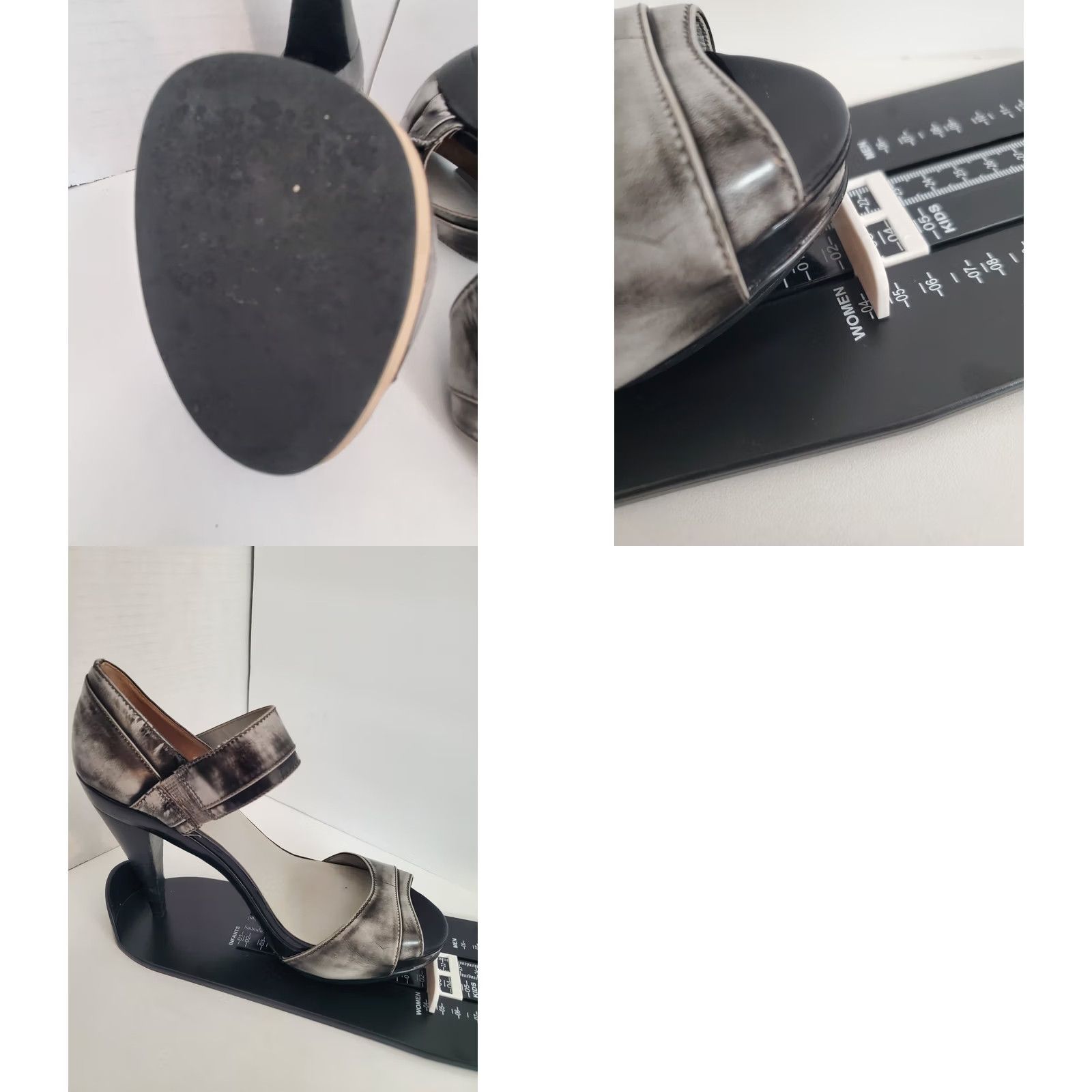 Vintage Max Studio Heels 6.5 Gray Leather Ankle Strap Distressed Denim look Peekaboo toe Size US 7 / IT 37 - 8 Thumbnail