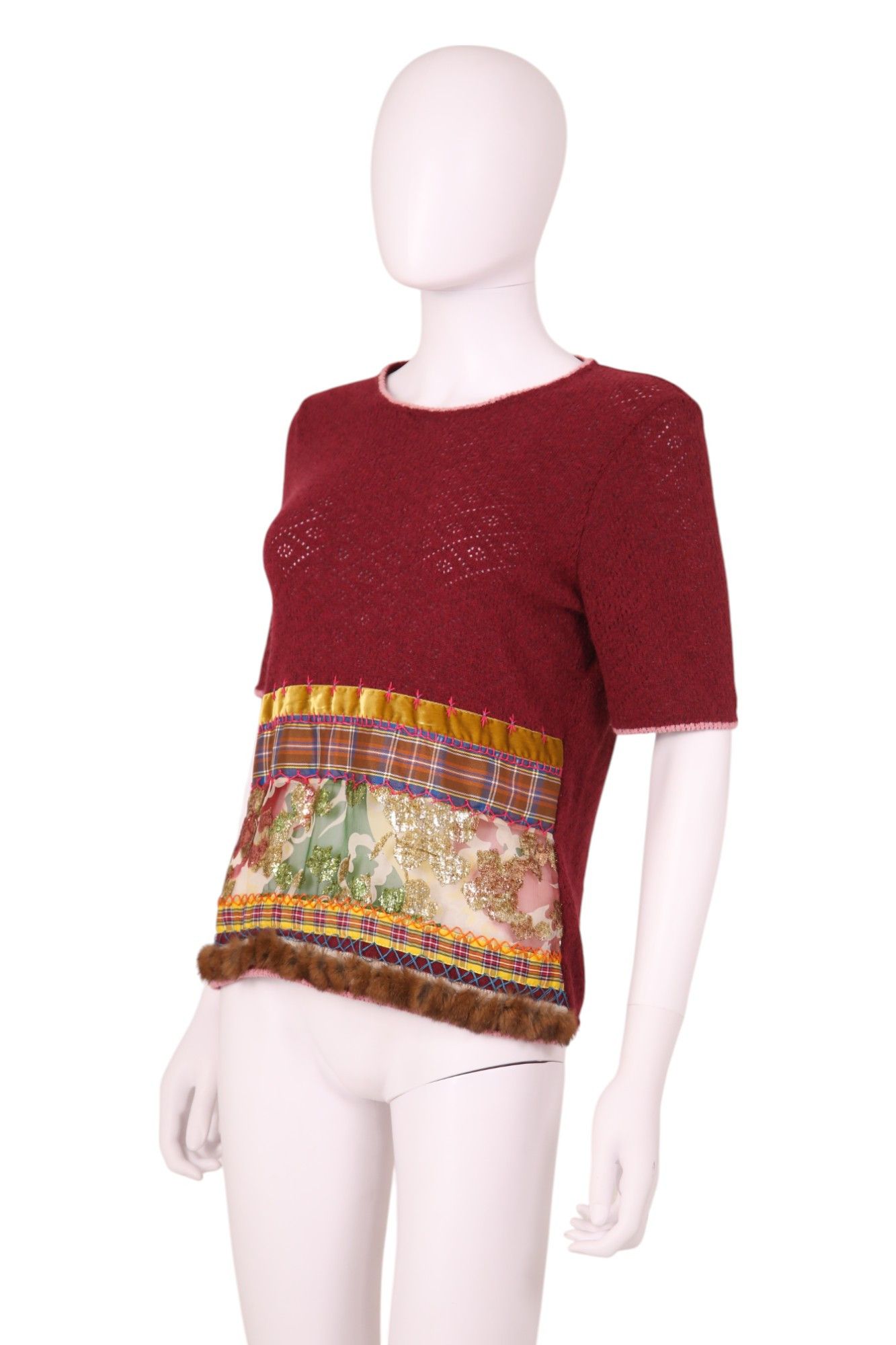 John Galliano F/W 2002 Red Floral Knitted Tee Size S / US 4 / IT 40 - 3 Thumbnail