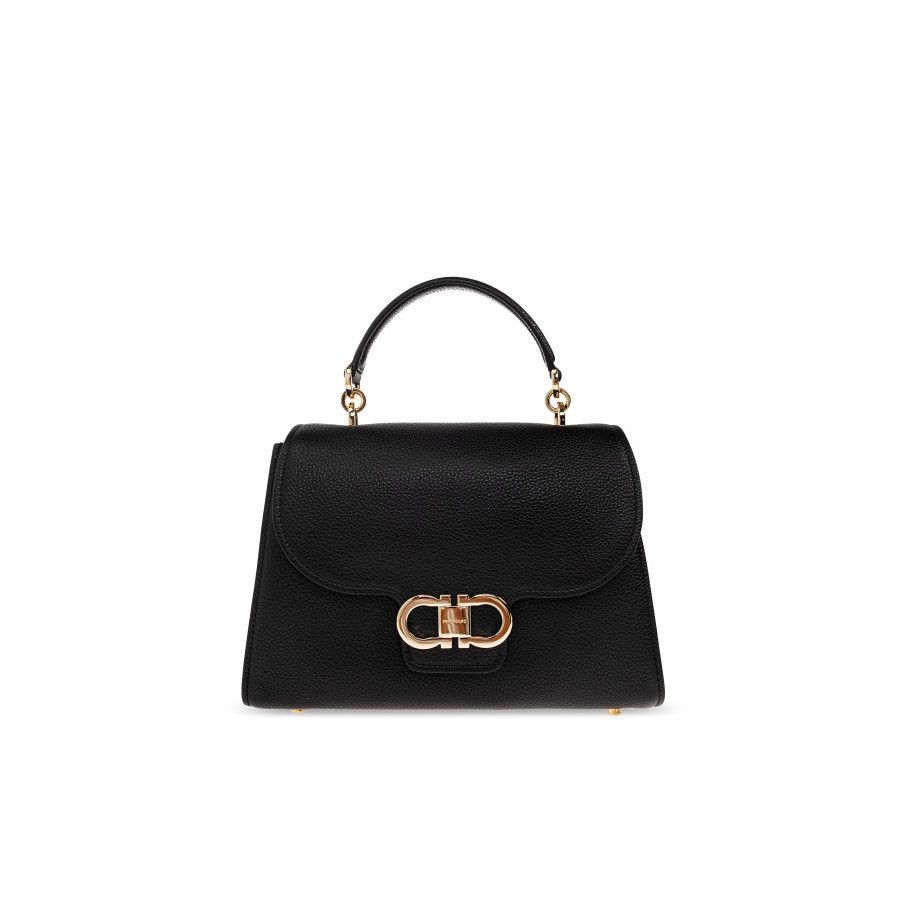 Salvatore Ferragamo FERRAGAMO Double Gancini Black Top Handle Bag New & Authenti Size ONE SIZE - 1 Thumbnail