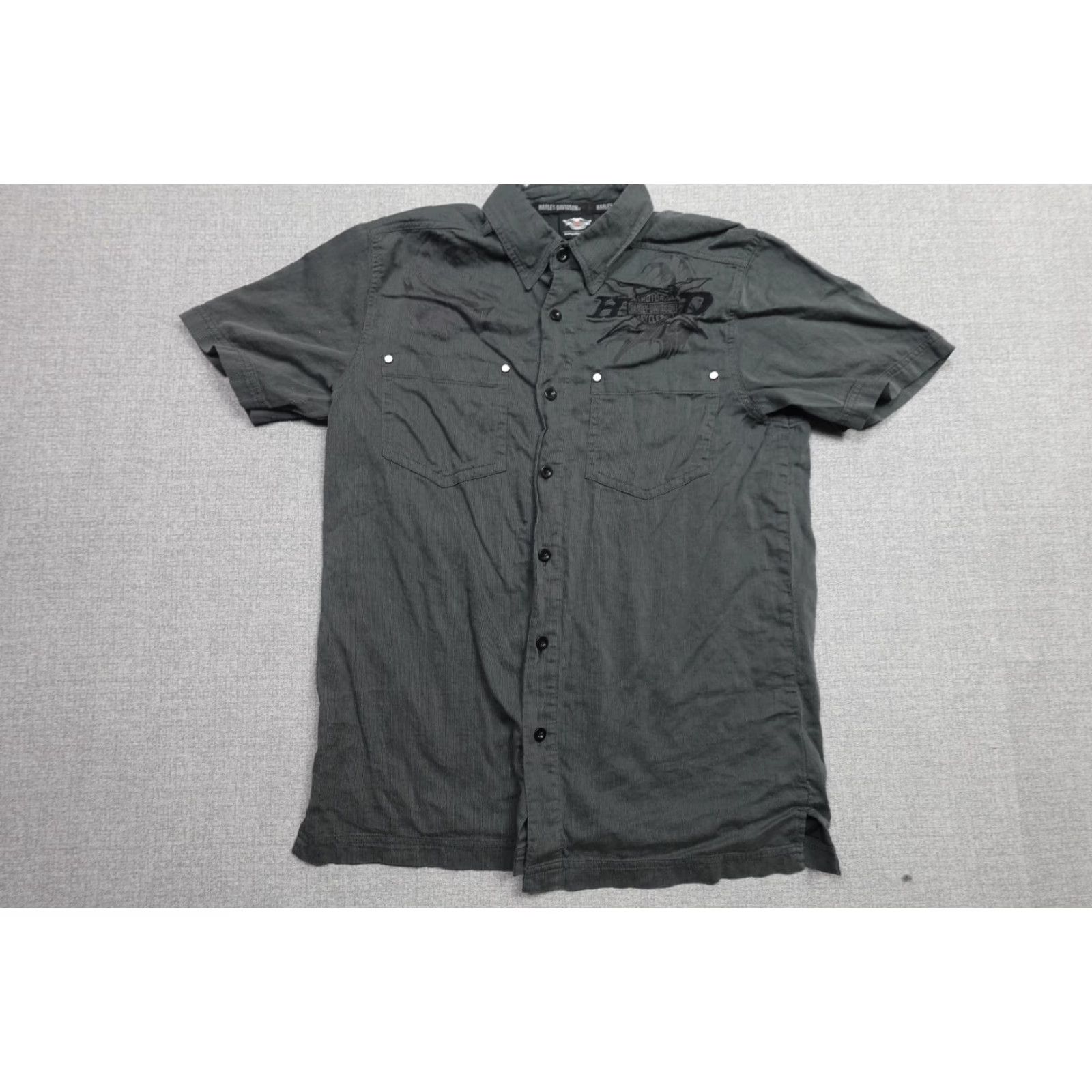 Harley Davidson Harley-Davidson Shirt Mens M Gray Mechanic Garage Motorcycle Biker Flames Shirt Mens Gray Motorcycle Size US M / EU 48-50 / 2 - 4 Thumbnail