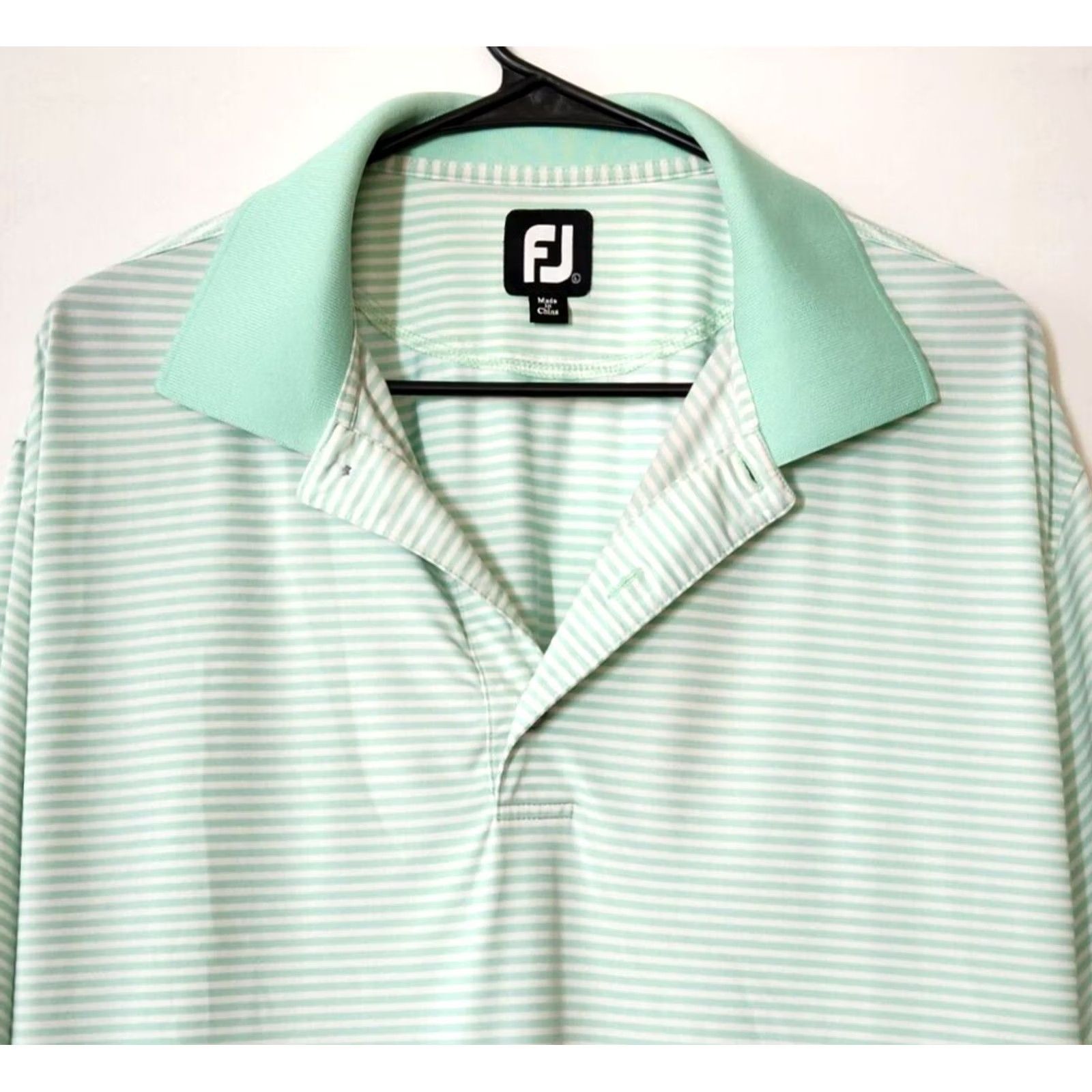 Footjoy FootJoy Mens L Golf Polo Shirt Short Sleeve Stretch Striped Green White Size US L / EU 52-54 / 3 - 3 Thumbnail