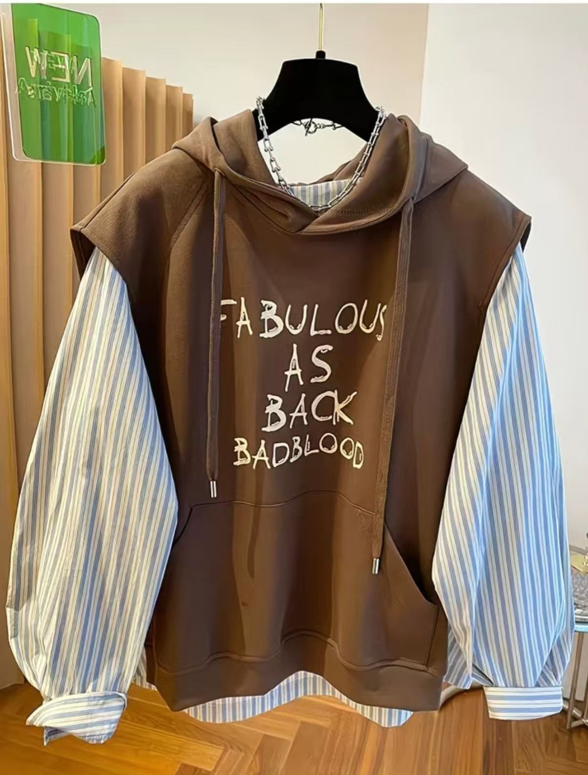 Vintage Contrast Stripe Hooded Sweatshirt Size US M / EU 48-50 / 2 - 1 Thumbnail