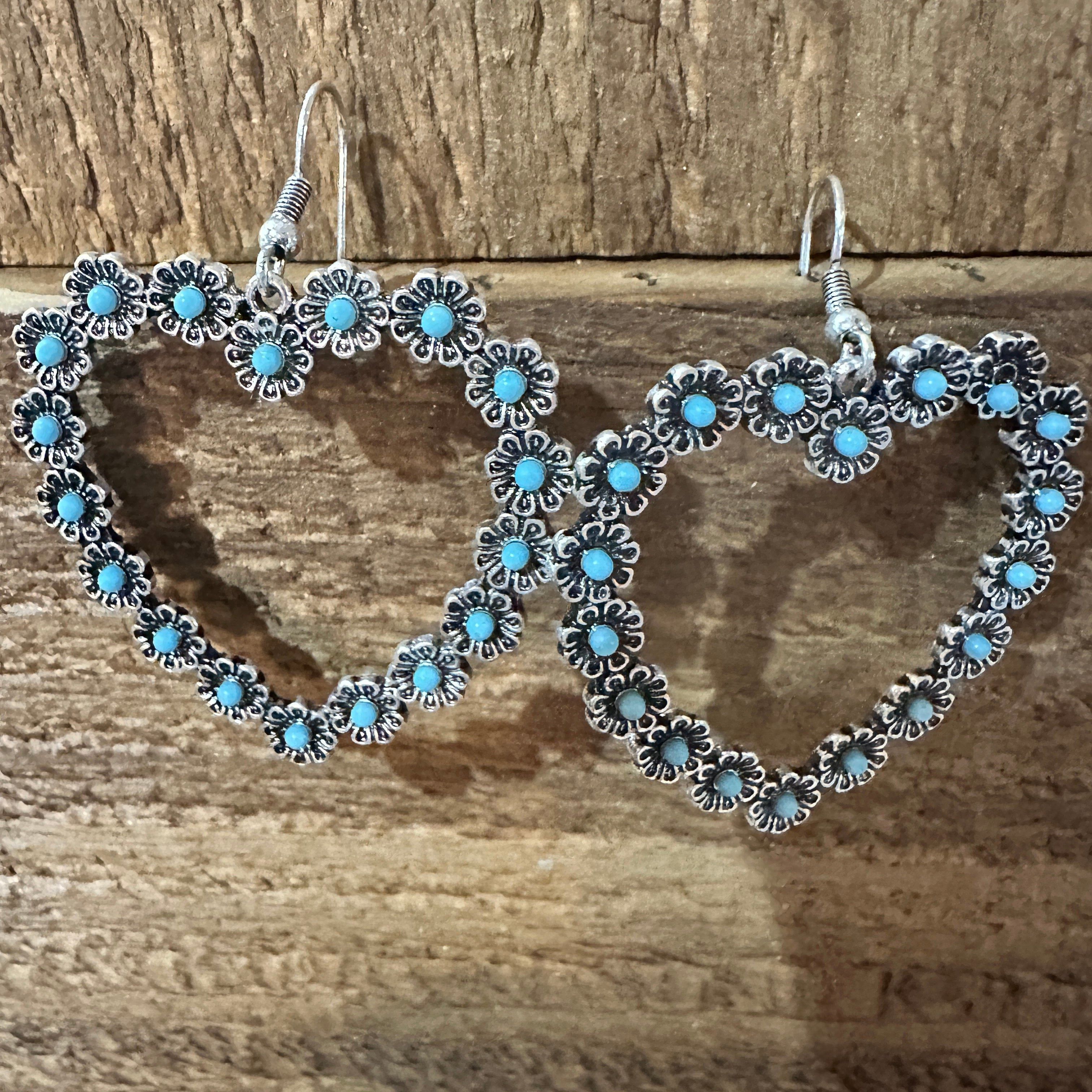 Other Vibrant Turquoise Heart Earrings with Bohemian Floral Design Size ONE SIZE - 3 Thumbnail