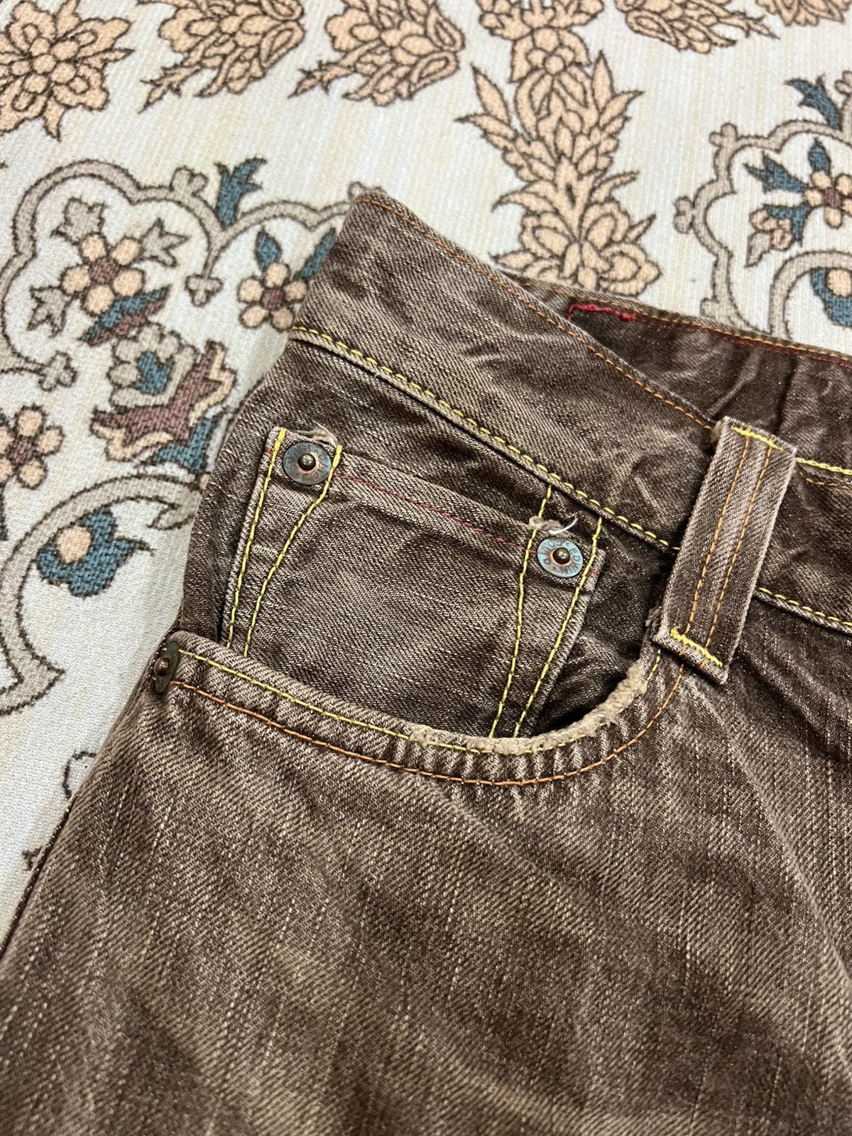 Edwin 💥Flare💥Vintage Edwin 503 Blue Trip Faded Flare Denim Jean Size US 31 - 8 Thumbnail
