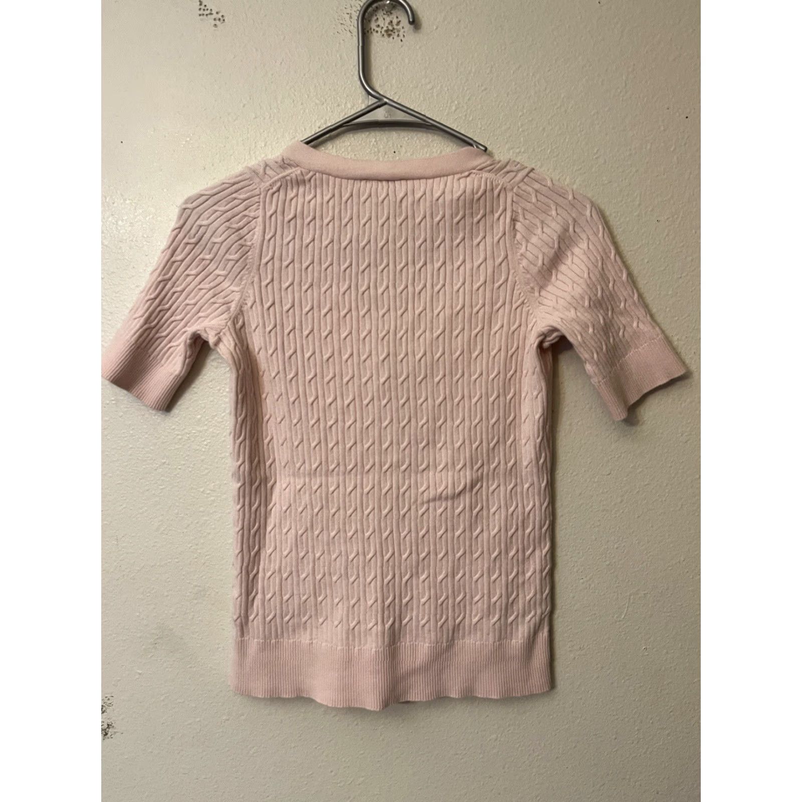 Talbots Talbots Sweater Shirt Womens Size S V-Neck Short Sleeve Cable-Knit Button Up Pink 100% Cotton Casual Vintage No Size S / US 4 / IT 40 - 2 Thumbnail