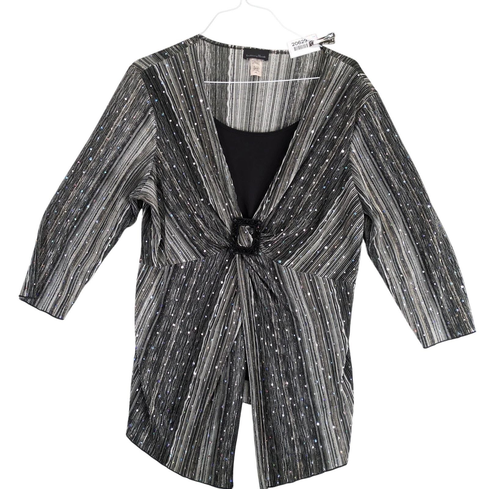 Other Brittany Black Sequin Shimmer Striped Buckle Front Blouse 3X Size 3XL / US 20-22 - 1 Thumbnail
