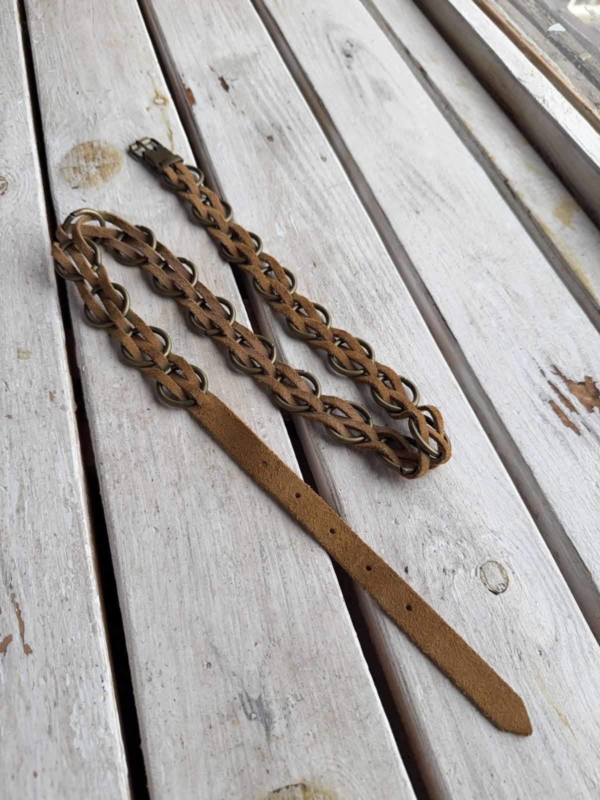Japanese Brand VNTG Y2K Western Suede Chain Belt Boho 70s Style Brass Rings Size ONE SIZE - 2 Thumbnail