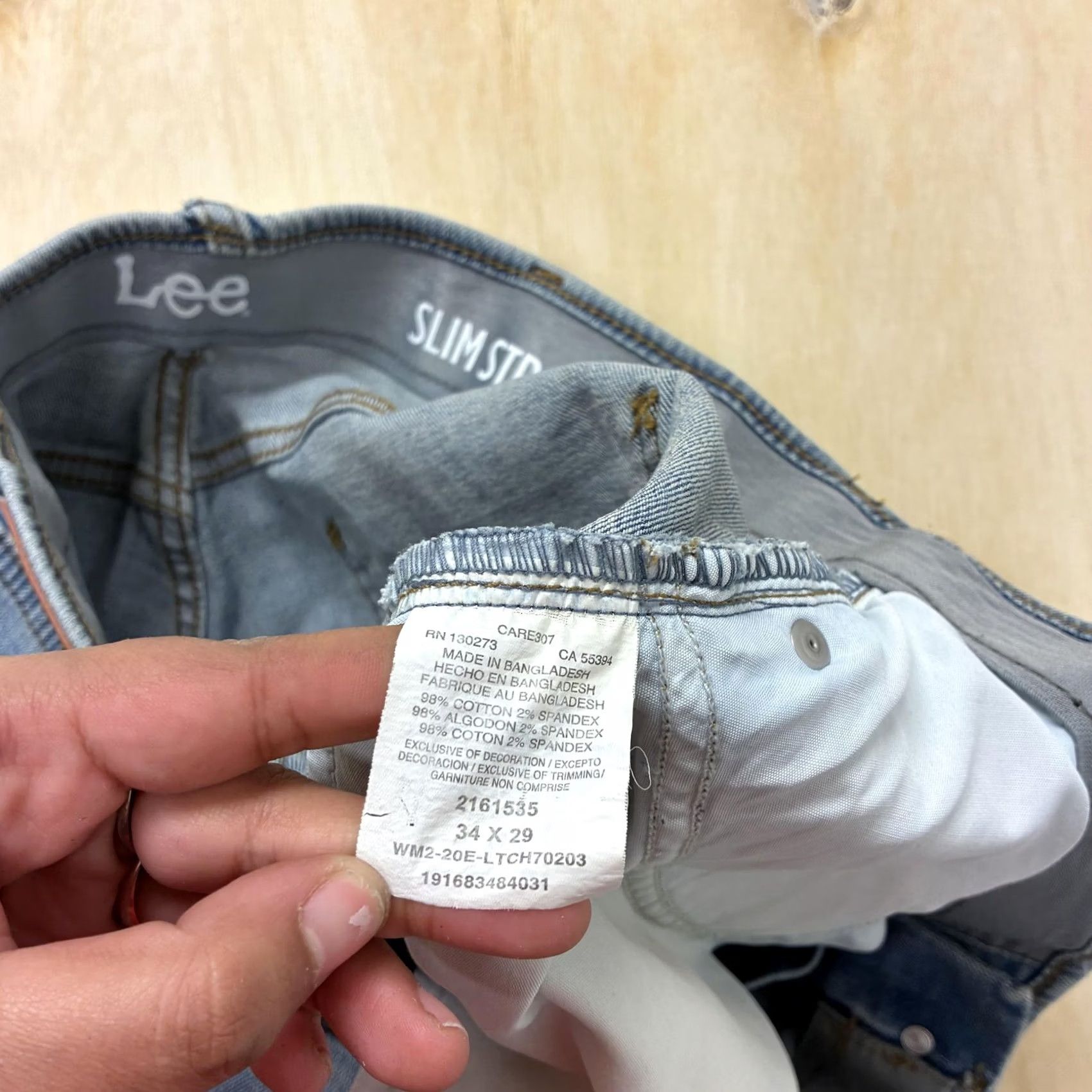Lee Lee Slim Straight Jeans Mens 34x29 Light Wash Blue Denim Stretch Casual Pants Size US 34 / EU 50 - 2 Thumbnail