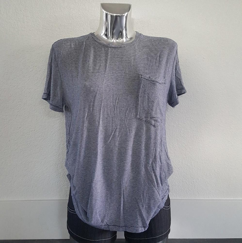 Designer Blue Pinstripe Melville Pocket Tshirt Size ONE SIZE - 1 Thumbnail