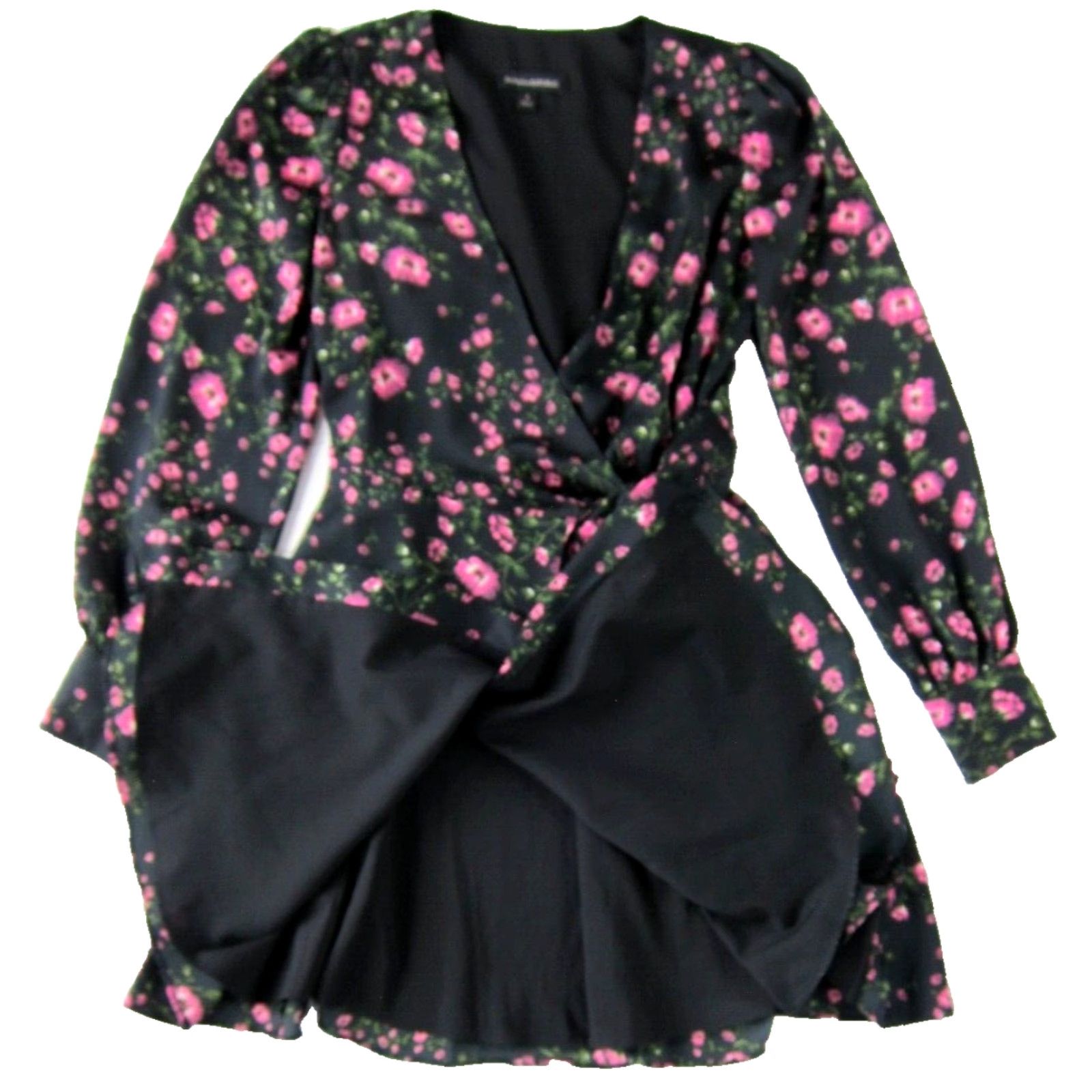 Banana Republic VINTAGE Banana Republic Black Pink Green Silky Long Sleeve Wrap Dress Woman Size 2 Size XS / US 0-2 / IT 36-38 - 5 Thumbnail