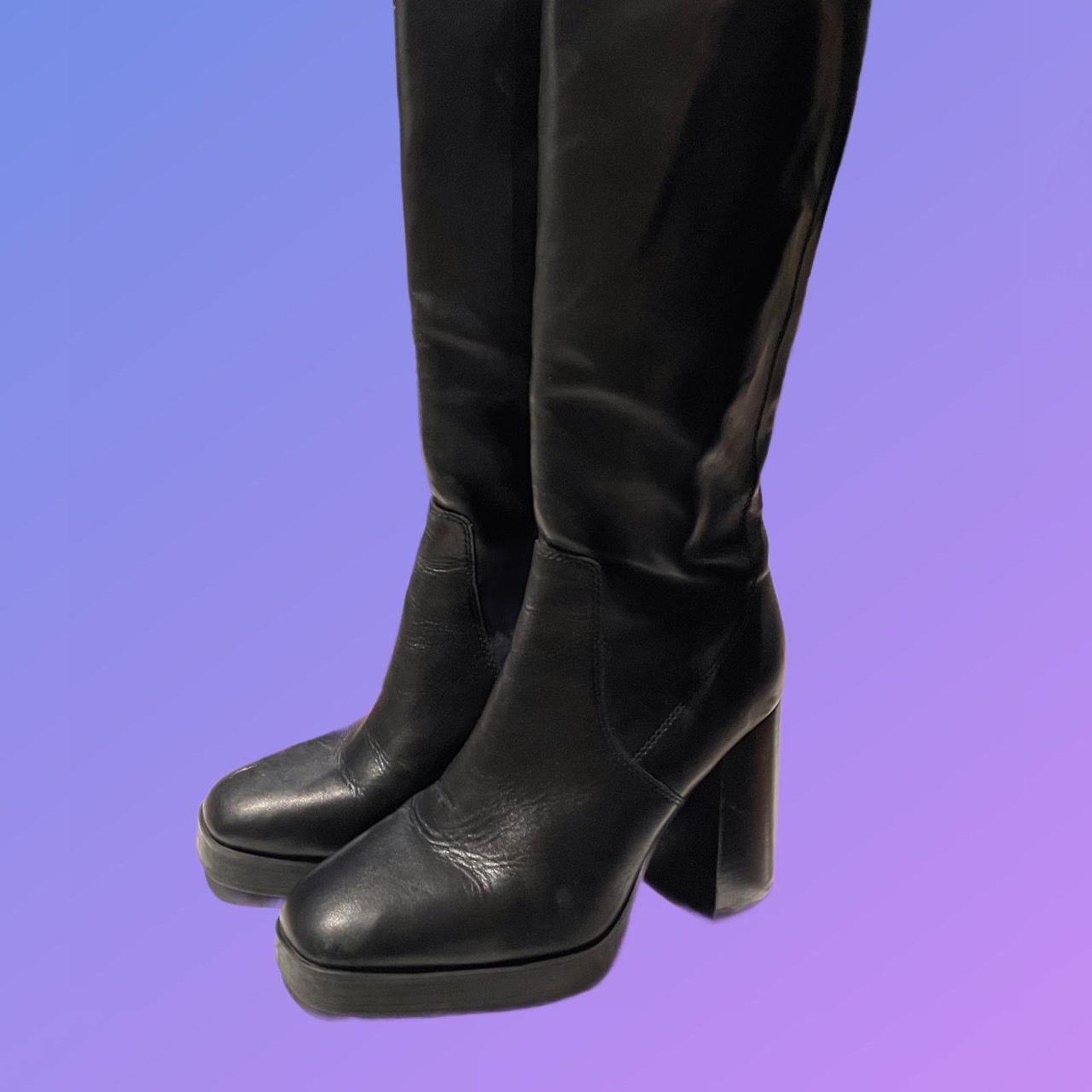 Aldo Aldo black leather knee high platform Size US 8 / IT 38 - 3 Thumbnail