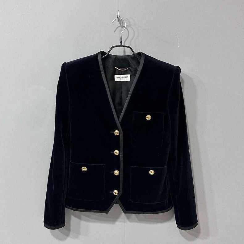 Saint Laurent Paris Saint Laurent Paris Single-breasted suede shoulder-padded b Size XXS / US 00 / IT 34 - 1 Thumbnail