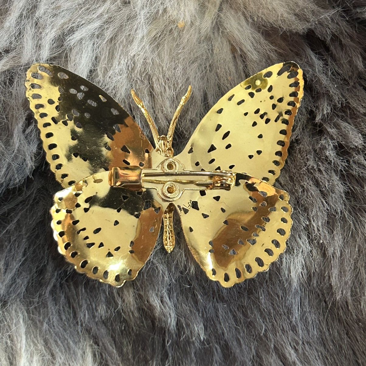 Vintage Vintage filigree shiny gold plated butterfly brooch pin Size ONE SIZE - 2 Thumbnail