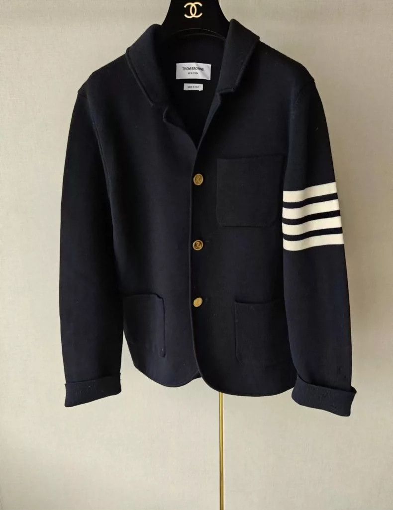Thom Browne Thom Browne Navy Button-Up Jacket with Stripes - dmc Size US M / EU 48-50 / 2 - 1 Thumbnail