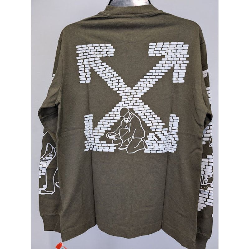 Off-White o1rshd1 Bricks Skate Long Sleeve T-Shirt Army Green/White Size US S / EU 44-46 / 1 - 11 Thumbnail
