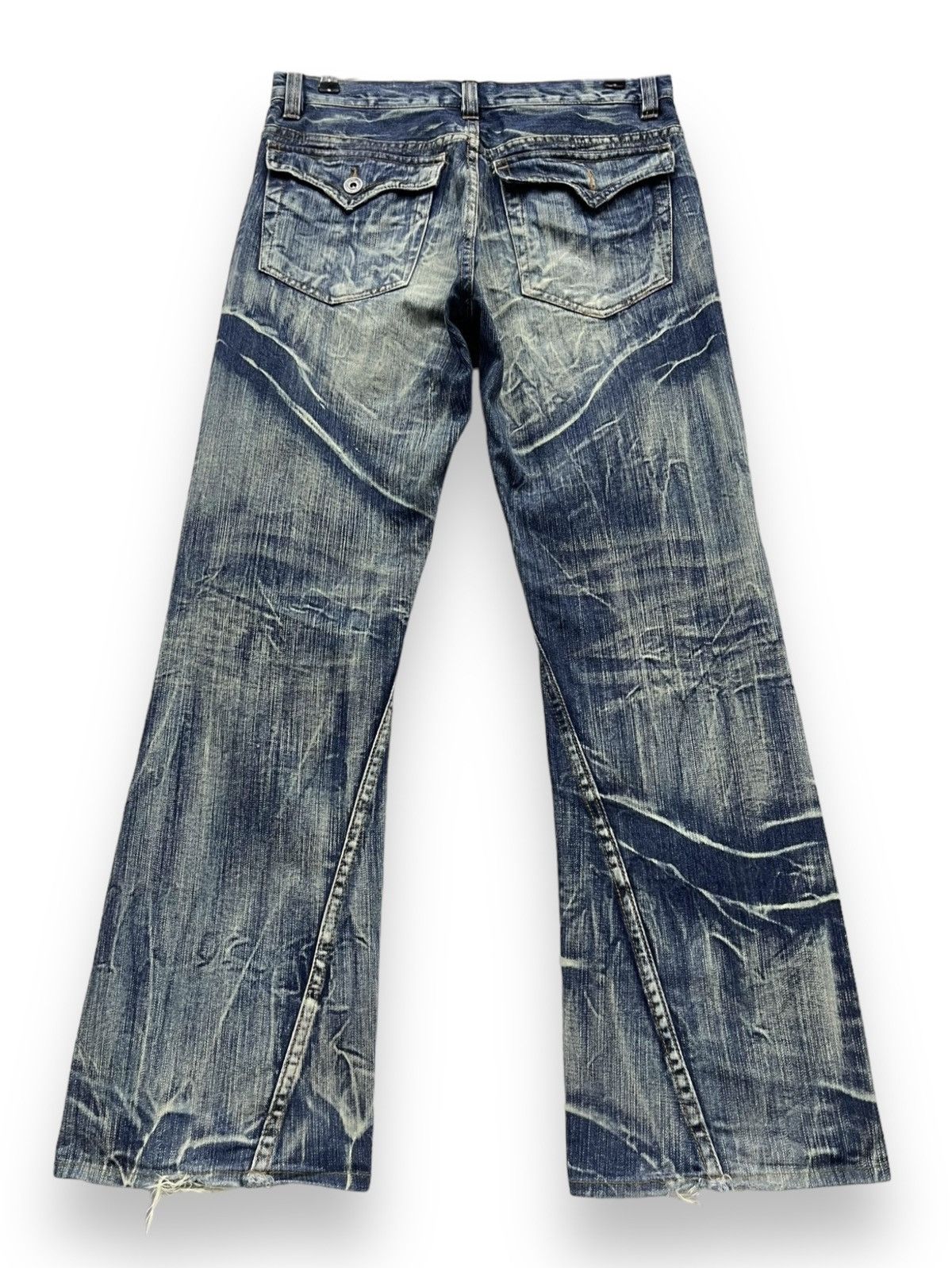 If Six Was Nine NYLAUS Punk Xantho Mud Wash Lightning Whiskered Flare Denim Size US 31 - 2 Thumbnail