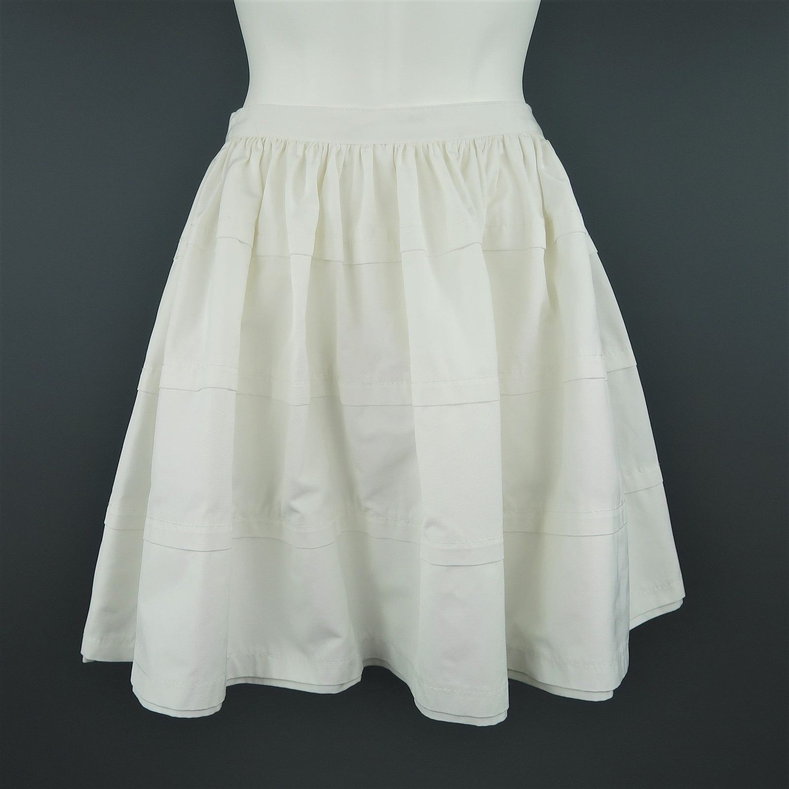 Valentino Size 6 White Cotton Blend Canvas Gathered Circle Mini Skirt Size M / US 6-8 / IT 42-44 - 1 Thumbnail