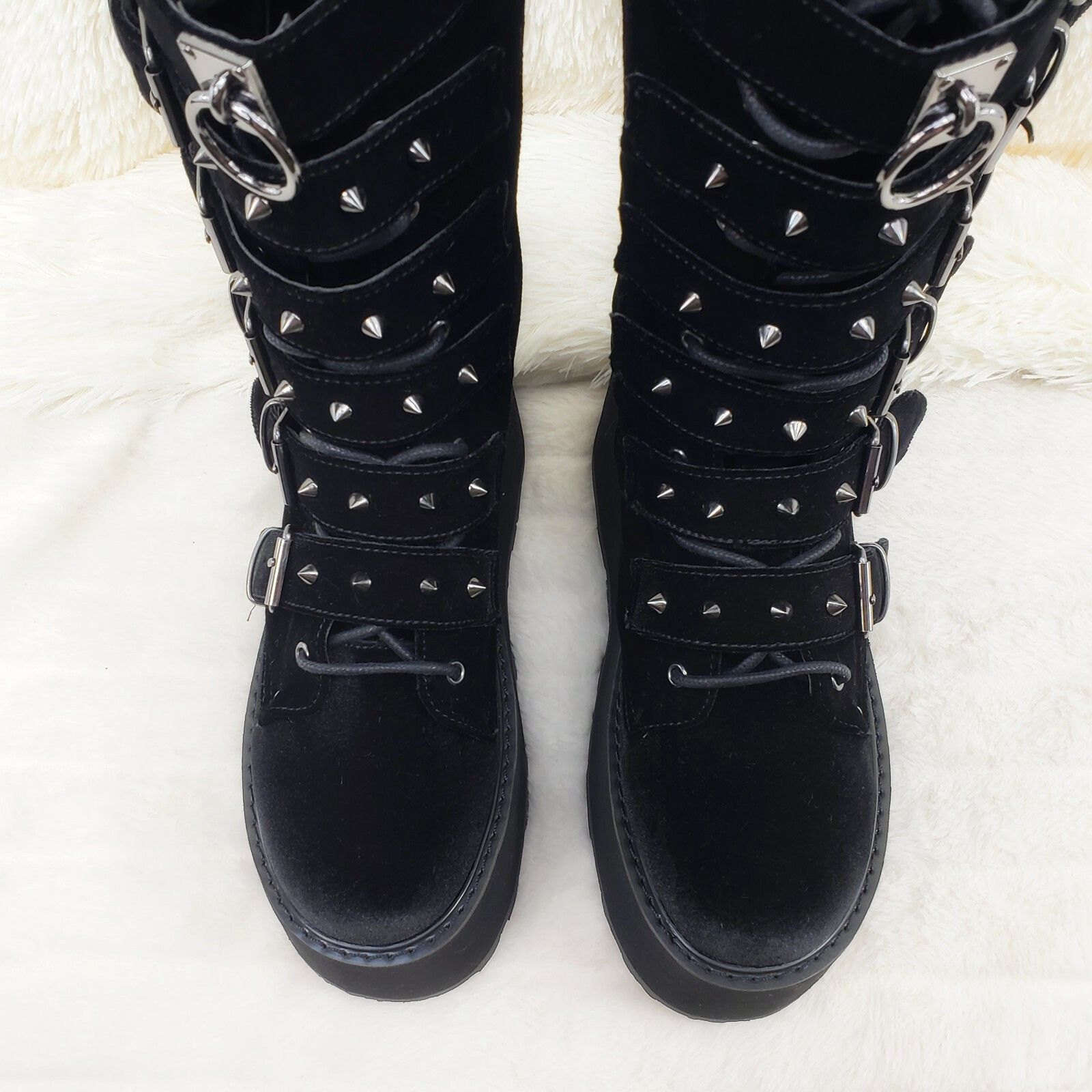 Demonia Cult DEMONIA Damned 225 Goth Punk Rock 3.5" Platform Calf Boots B Size US 10 / IT 40 - 3 Thumbnail