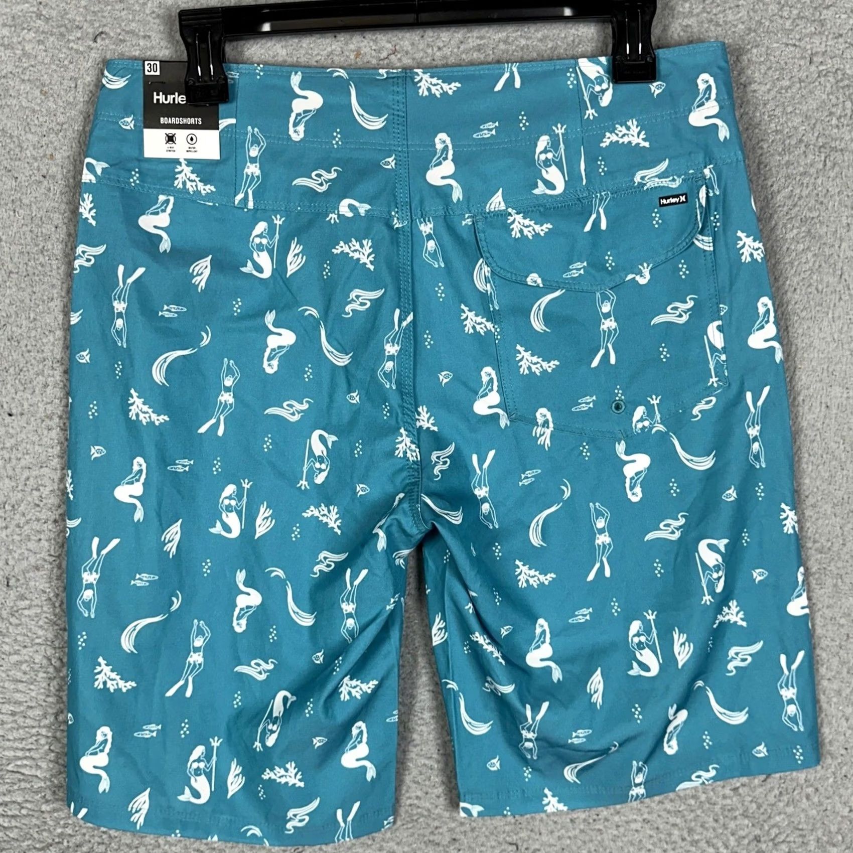 Hurley Hurley Boardshorts Mens 30 Turquoise Mermaid Print 4 Way Stretch Swim Shorts Size US 30 / EU 46 - 2 Thumbnail
