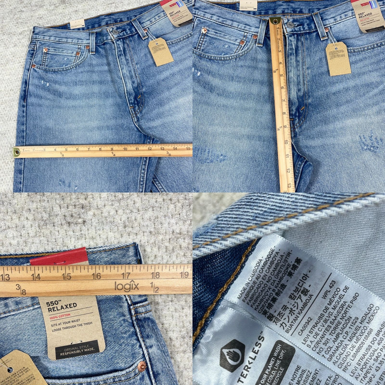 Levi's Levis 550 Jeans Men 36x29 Relaxed Fit Baggy Distressed Faded Med Wash 100% Cotto Size US 36 / EU 52 - 9 Thumbnail