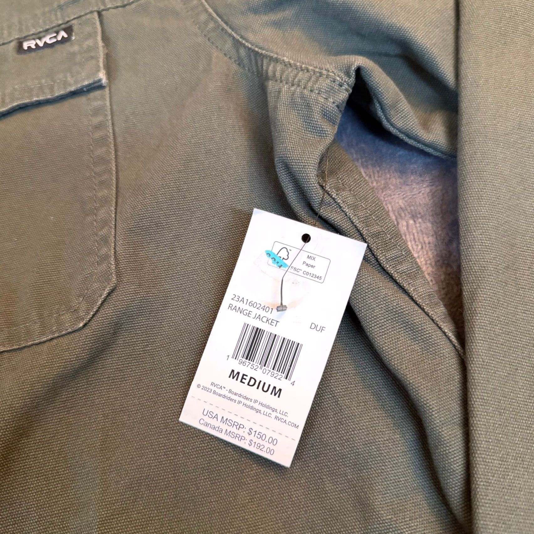RVCA RVCA Range Jacket Olive Green Sherpa Collar Quilted Lined Canvas Mens Medium NEW Size US M / EU 48-50 / 2 - 2 Thumbnail