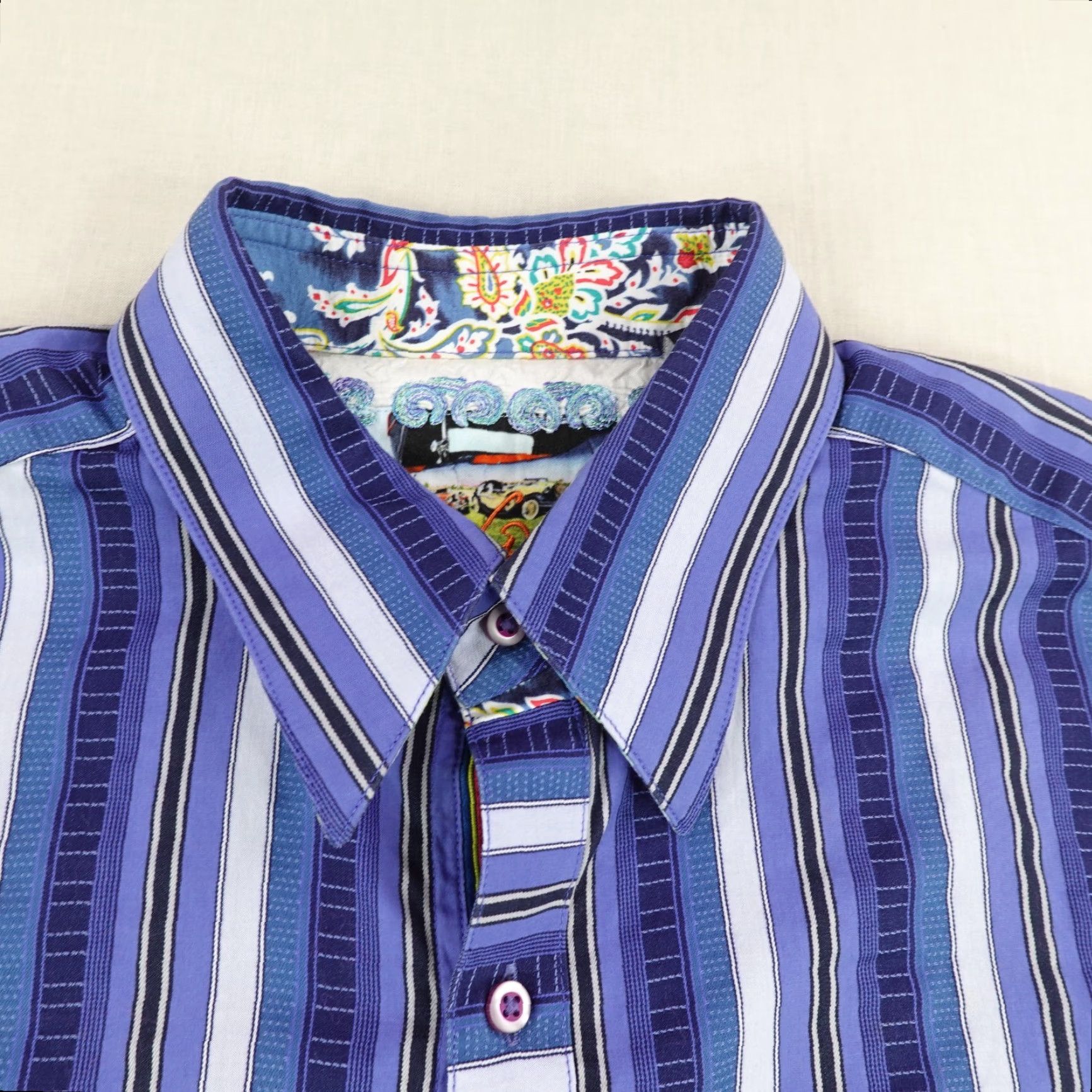 Robert Graham Robert Graham Shirt Mens Large Blue White Stripes Button-Up Collared Button Up Long Sleeve Cotton Size US L / EU 52-54 / 3 - 2 Thumbnail