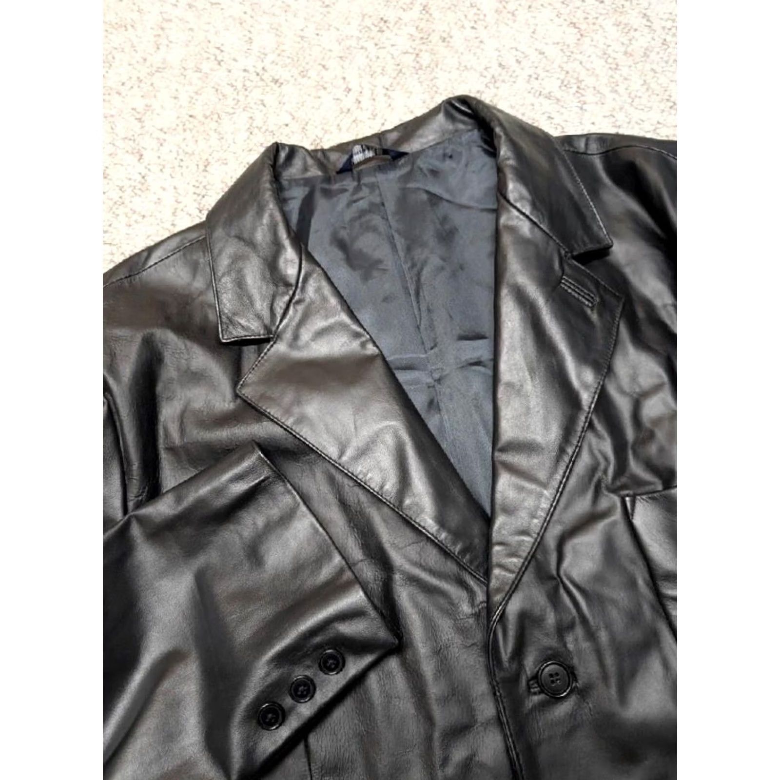 Gap VINTAGE GAP blazer Jacket Men 2XL 50 Black Leather Cowhide Long Notch Three-Button Blazer 1990s Size 48R - 3 Thumbnail