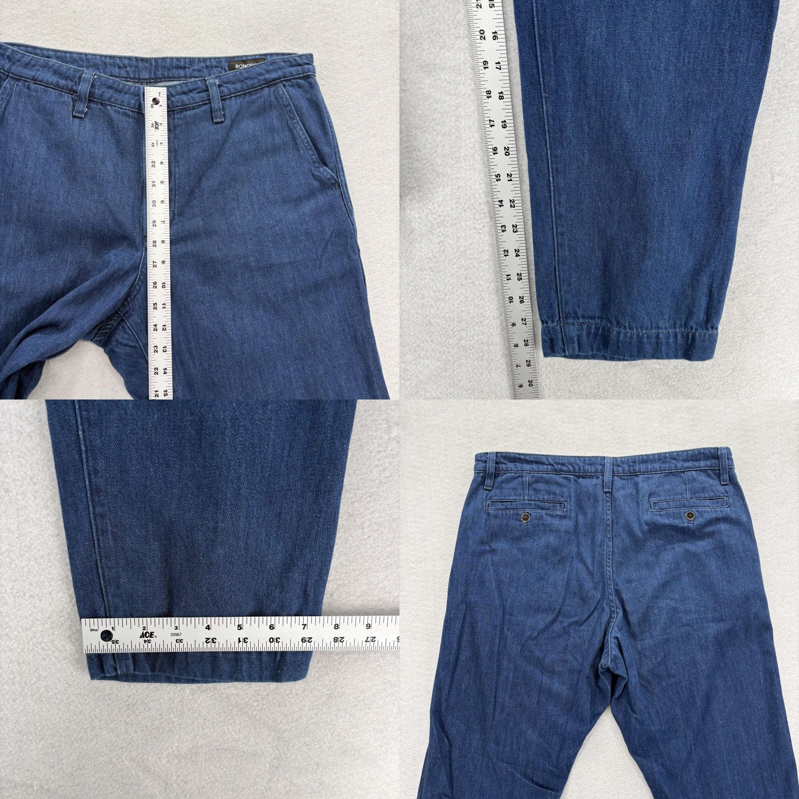 Bonobos Bonobos Pants Mens 35x30 Blue Denim Chino Cotton Hemp Casual Tapered Leg Size US 35 - 8 Thumbnail