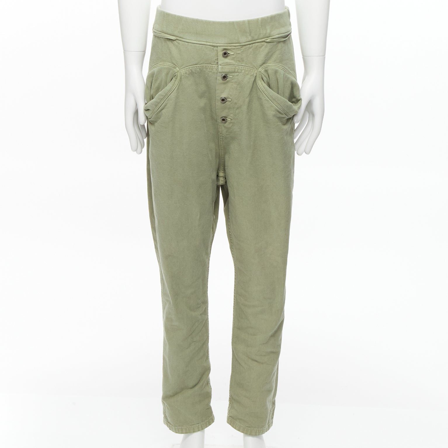 Kapital KAPITAL 100% washed cotton green distressed buttons elasticated waist pant JP3 L Size US 32 / EU 48 - 1 Thumbnail