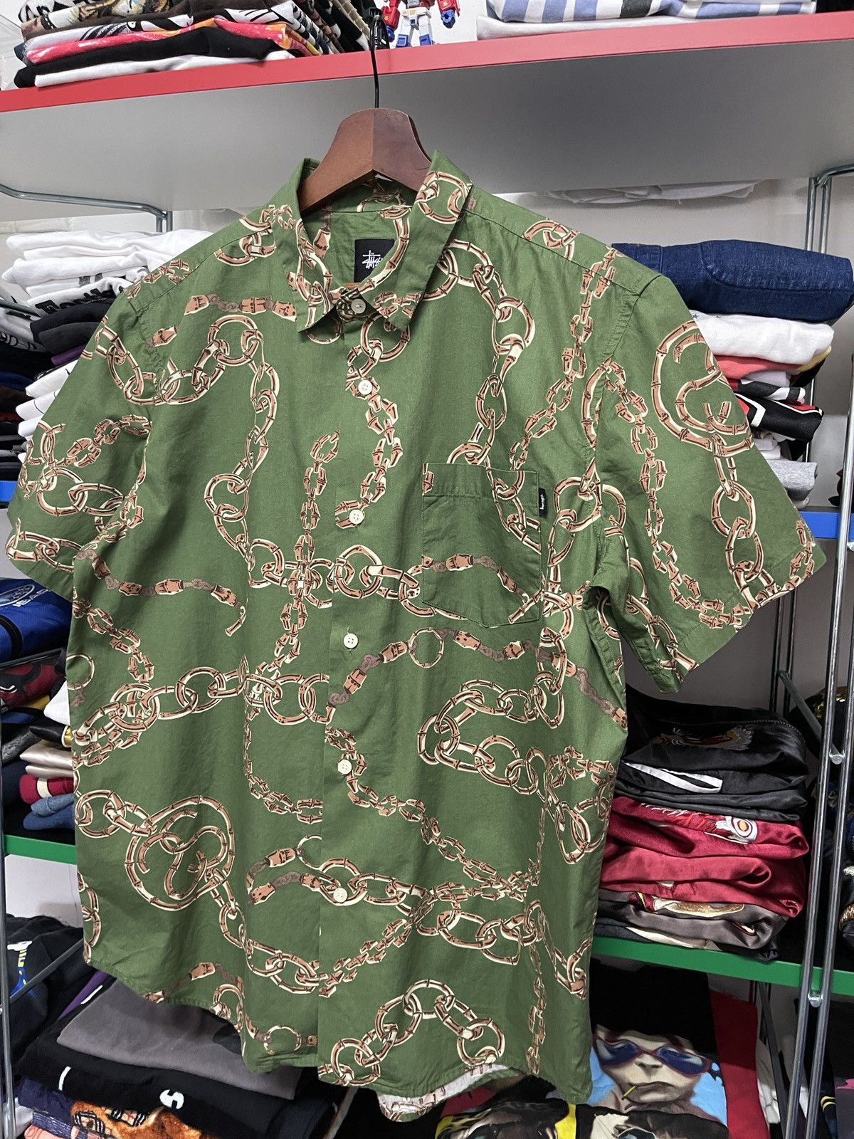 Stussy Stussy bamboo chain baroque logo shirt olive green Size US L / EU 52-54 / 3 - 4 Thumbnail