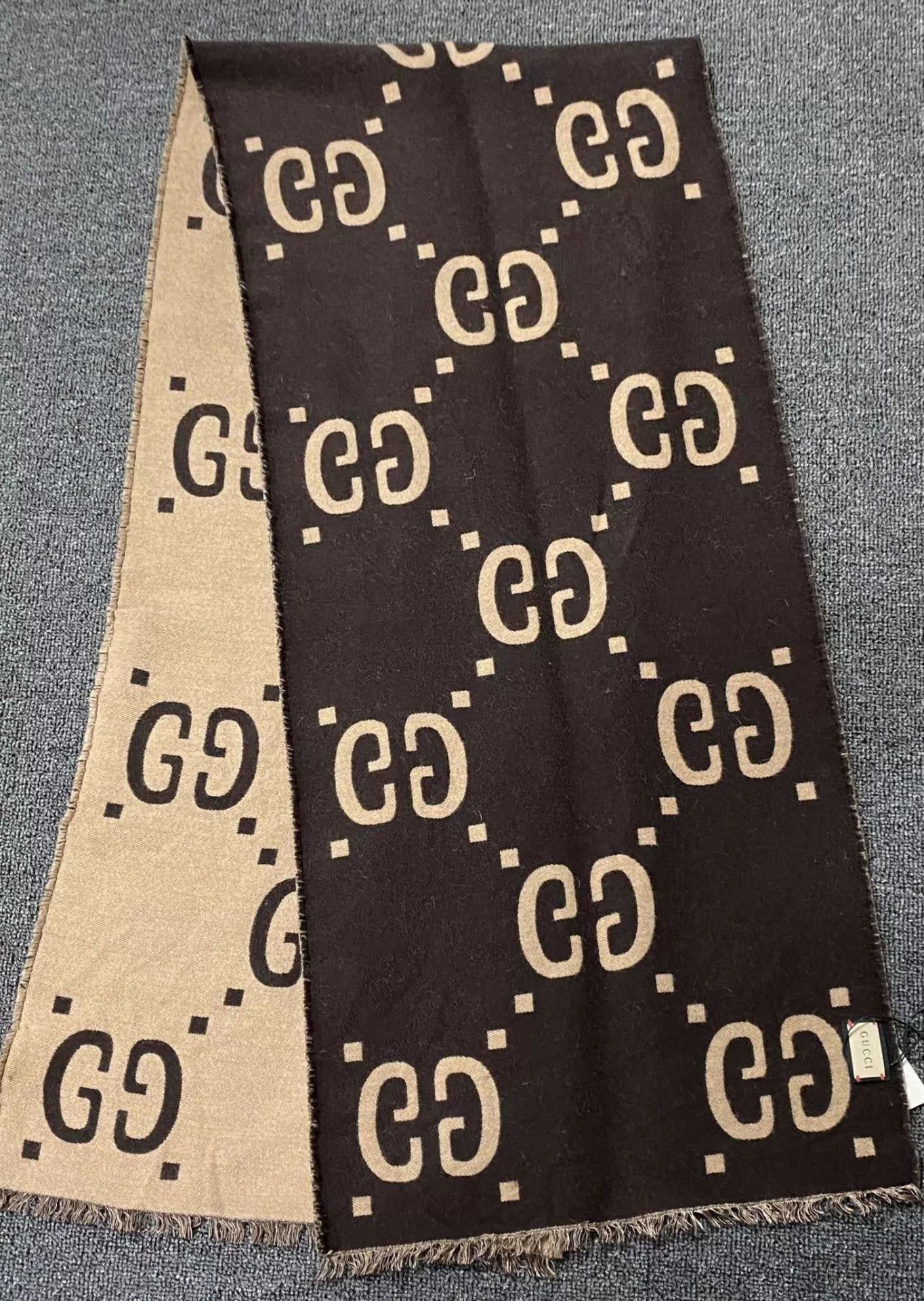 Gucci GUCCI caramel double-sided all-over print wool scarf 99 New Size ONE SIZE - 1 Thumbnail