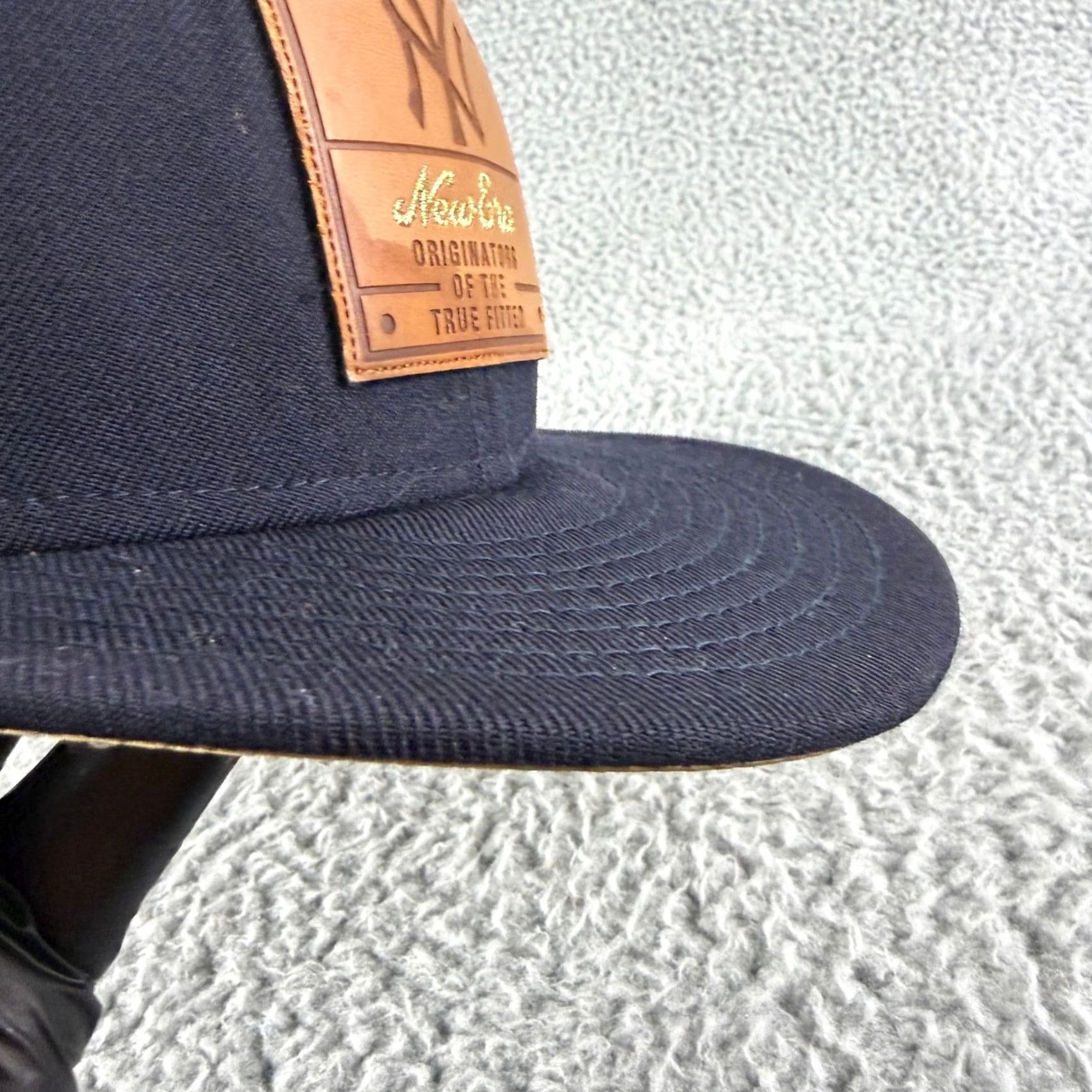 New Era New Era 59FIFTY Fitted Hat Mens 7 1/4 Navy Blue NY Yankees Wool Leather Patch Baseball Cap Solid Circa 1990s Mens Size ONE SIZE - 3 Thumbnail