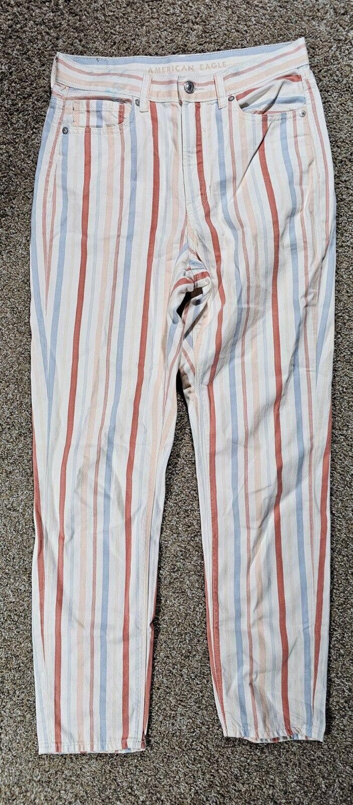 Designer American Eagle Pastel Multicolored Stripe Mom Jean 6 Long Size 28" / US 6 / IT 42 - 1 Thumbnail